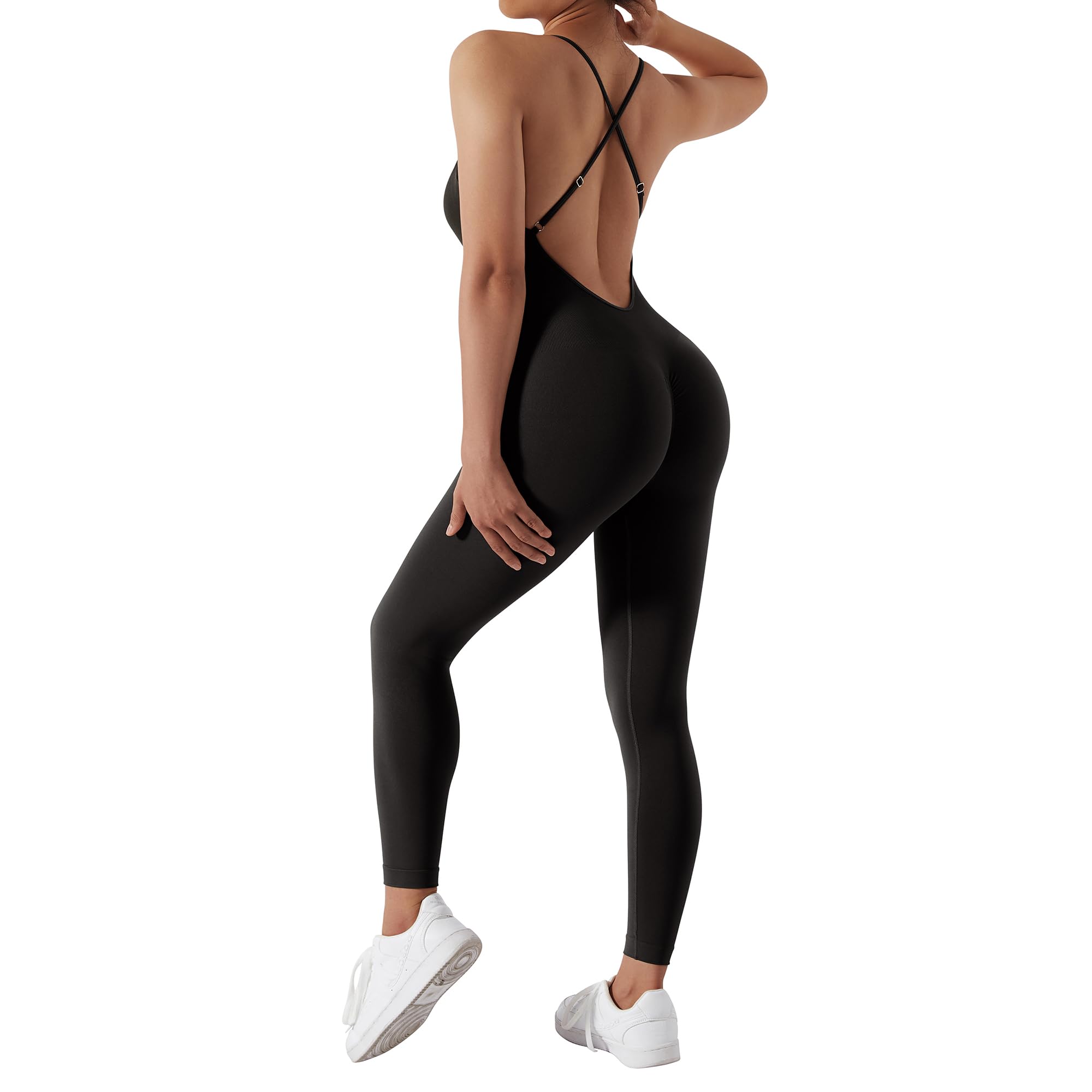 RUUHEE Women's Seamless Sexy Backless Tummy Control Jumpsuit - Scrunch Butt Sleeveless Yoga Romper for Workout, Lounge & Night Out