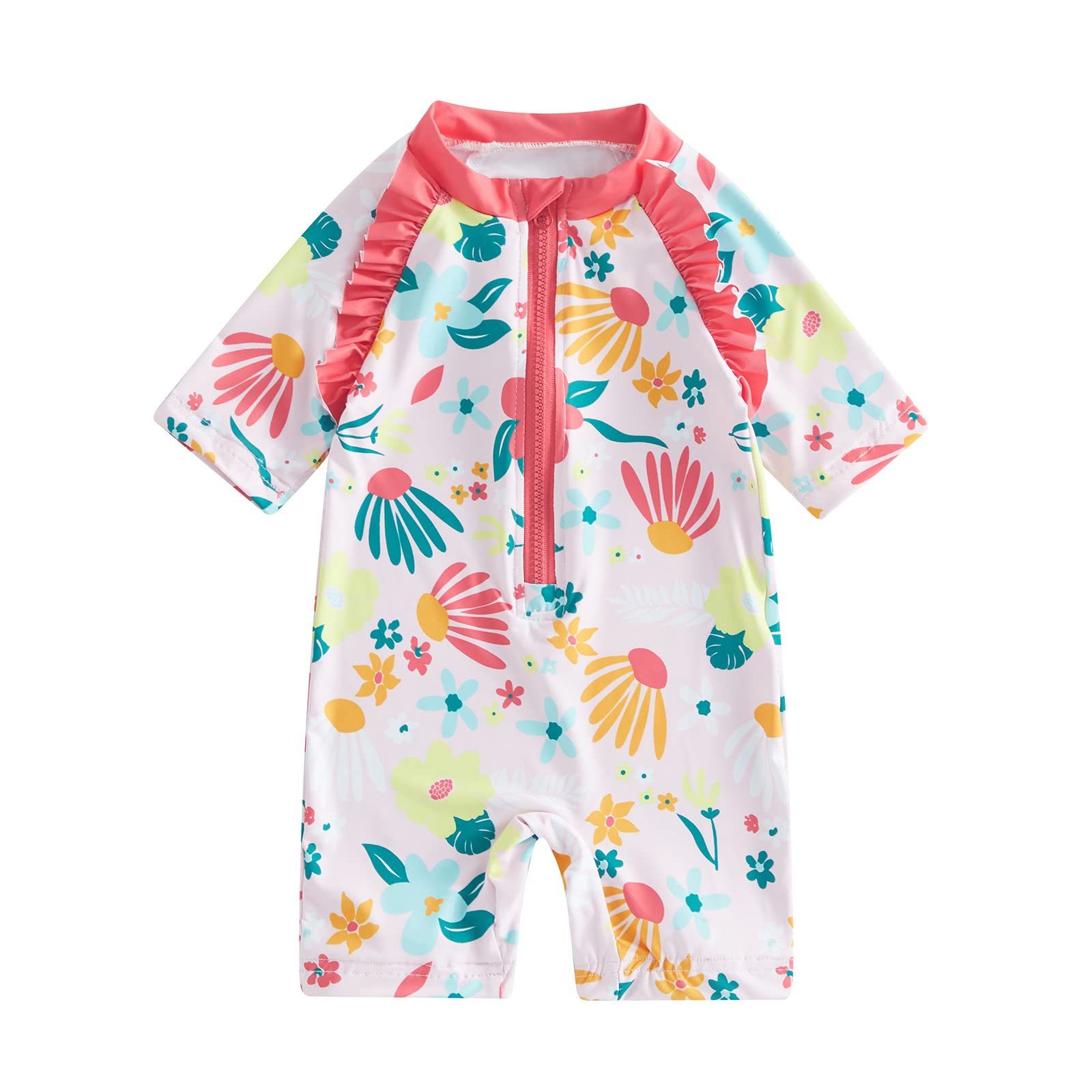 **Boys' Floral Animal Print Rash Guard Swimsuit - Short/Long Sleeve UV Protection One-Piece for Toddlers - Beach, Pool & Water Play**