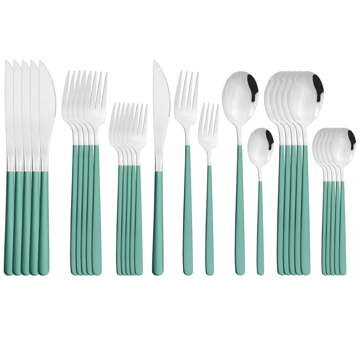 Premium 30-Piece Stainless Steel Flatware Set - 18/10 Silverware Cutlery for 6 Place Settings (Green Silver) - Elegant Dinnerware for Formal Dining, Wedding Gifts & Everyday Kitchen Use