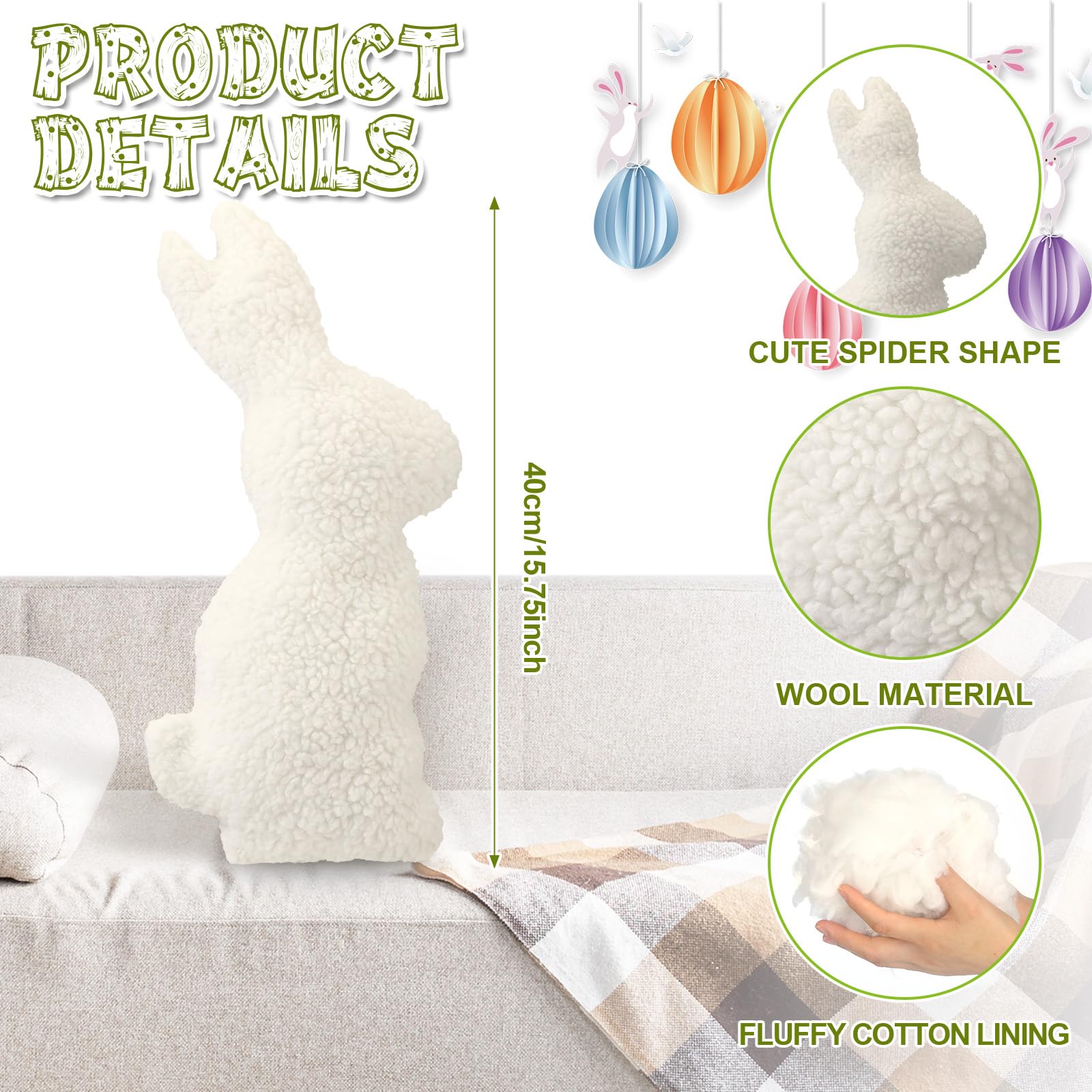 Huwena 4 Pack Easter Bunny Pillows - Soft Plush White Rabbit Shaped Throw Pillows for Couch, Bed, Sofa Decor - Cozy Home Decoration for Easter Party, Living Room, Nursery & Outdoor Use