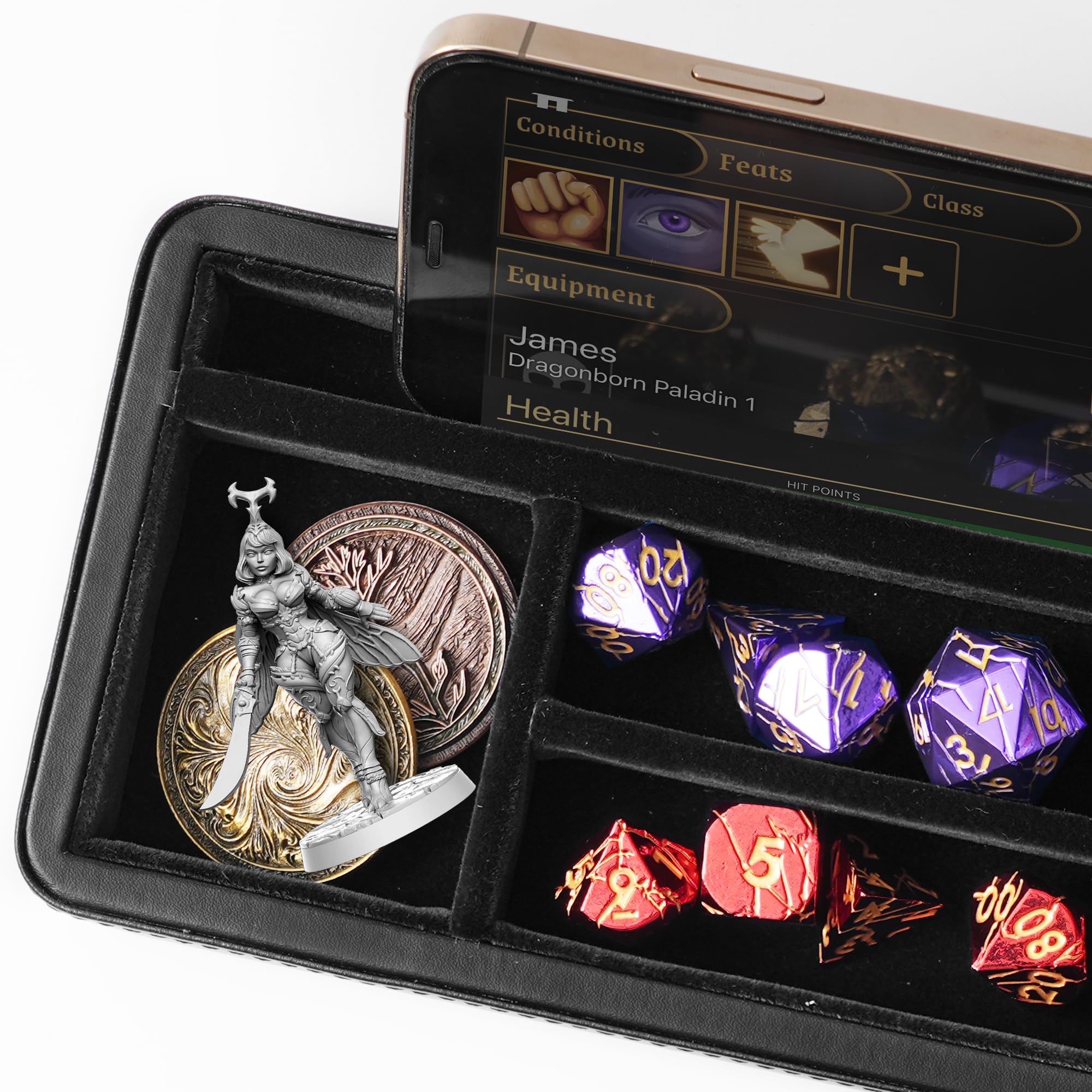 Premium Sanctum Dice Box for DND & RPG - Magnetic Lid Felt-Lined Storage Case with Dice Tray, Phone/Pen Slot - Perfect for Tabletop Gaming, Dungeons & Dragons Accessories, and Role-Playing Game Sessions