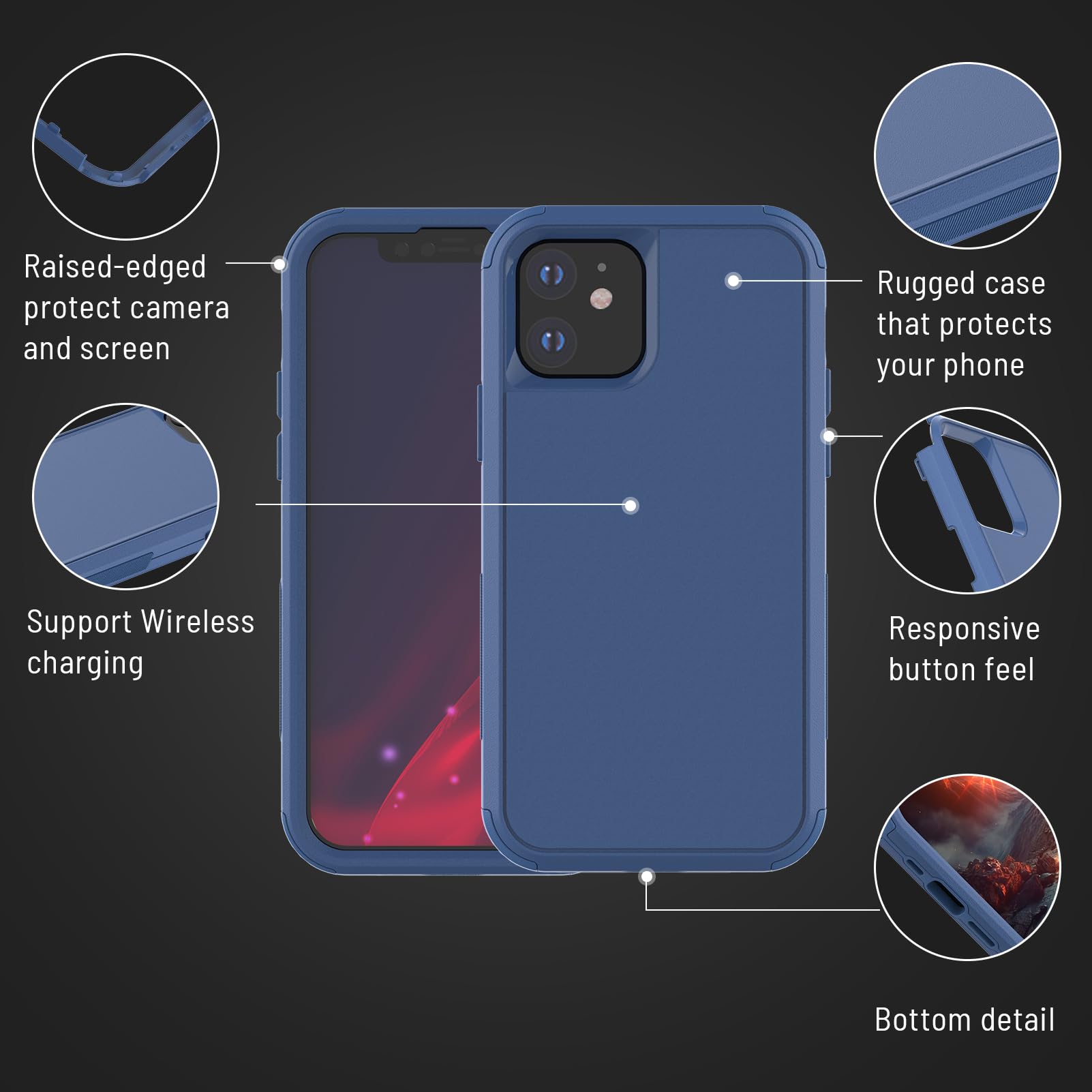 X-belmox Heavy Duty Military Grade Case for iPhone 12/12 Pro (6.1 Inch) - 3-Layer Shockproof Protection with Tempered Glass Screen Protector | Rugged Phone Cover in Sea Blue | Perfect for Outdoor, Construction & Extreme Sports Use