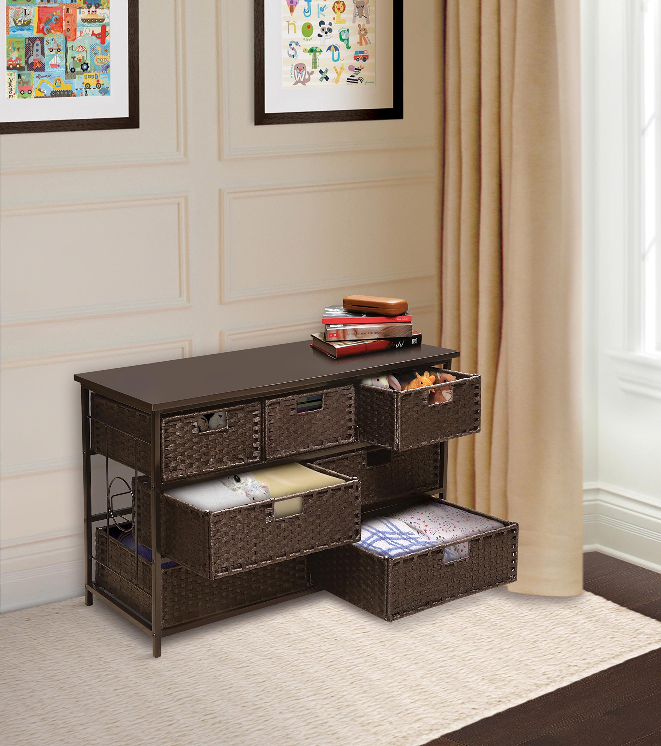 Badger Basket August Collection 7-Drawer Woven Toy Storage Organizer - Espresso Finish | Kids Room Organization, Nursery Storage & Playroom Decor