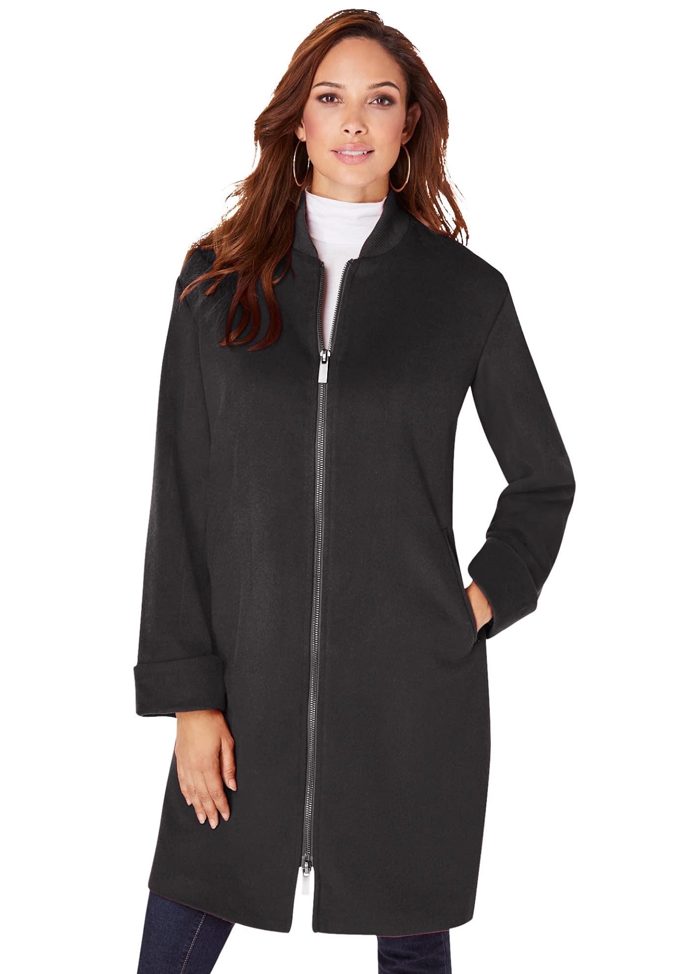 Roaman's Women's Plus Size A-Line Driving Coat - Winter Warm Long Trench Coat for Casual Outings & Commuting