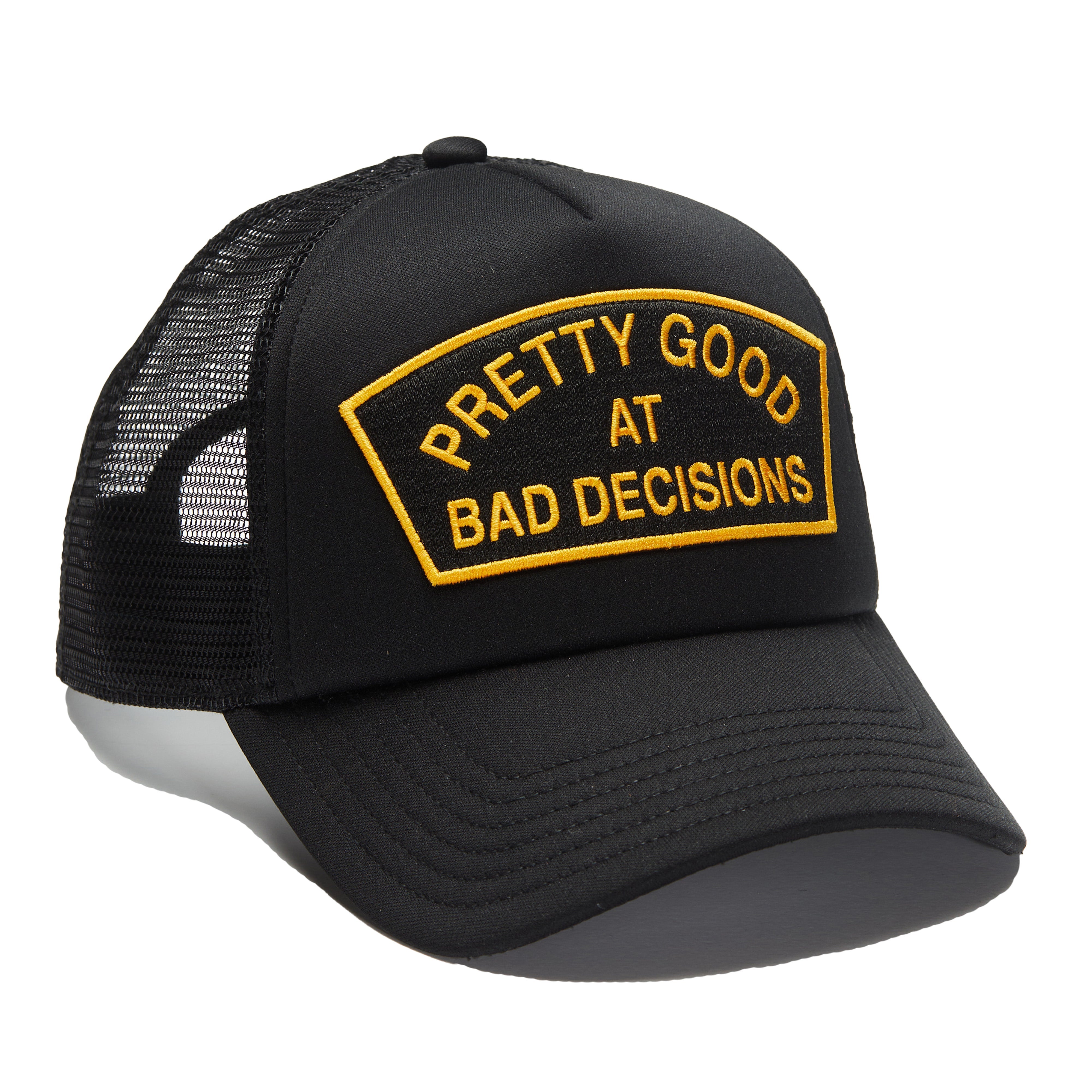BAD DECISIONS Mesh Back Trucker Hat - Black Adjustable Snapback Cap for Men & Women | Perfect for Outdoor Activities, Sports & Casual Wear