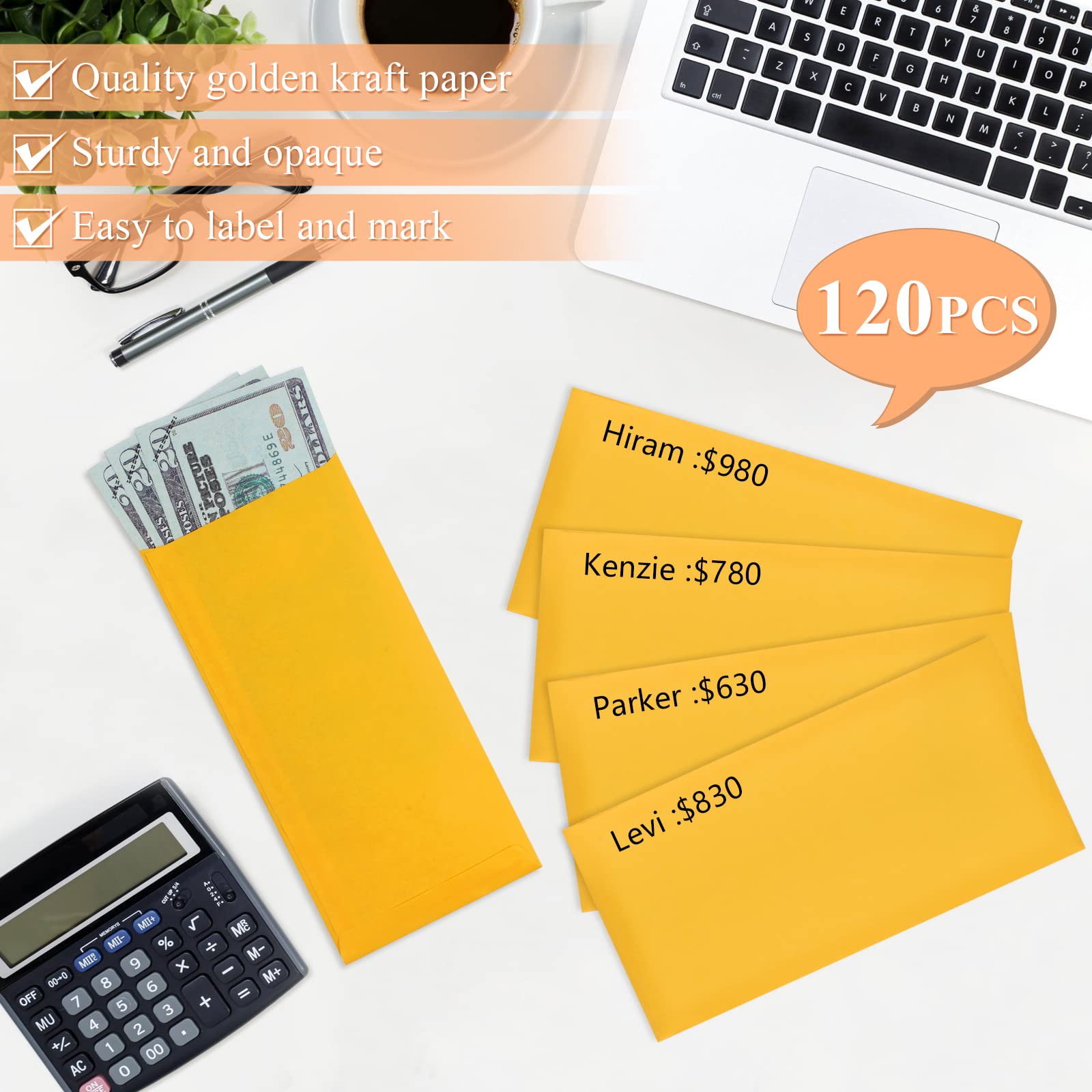 Cash Envelopes for Budgeting - 120 Pack Kraft Paper Money Saving Envelopes (3.2x6.6 Inch) for Cash, Coins, Checks, Gift Cards & Tickets - Perfect for Dave Ramsey Envelope System & Personal Finance Organization