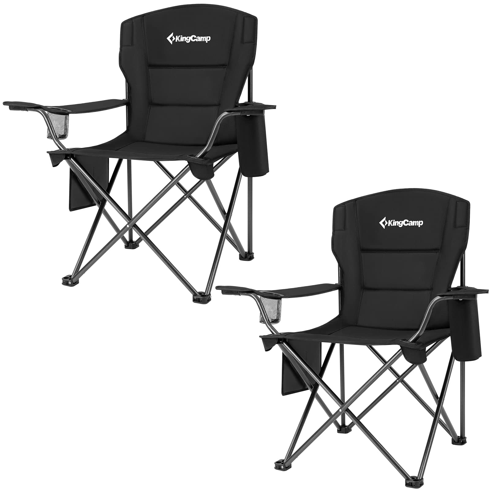KingCamp 2 Pack Oversized Heavy Duty Camping Chairs for Adults - 300lbs Capacity, Padded Folding Outdoor Chairs with Cooler Bag, Cup Holder & Side Pockets - Perfect for Camping, Fishing, Picnics, Sports & Backyard Relaxation