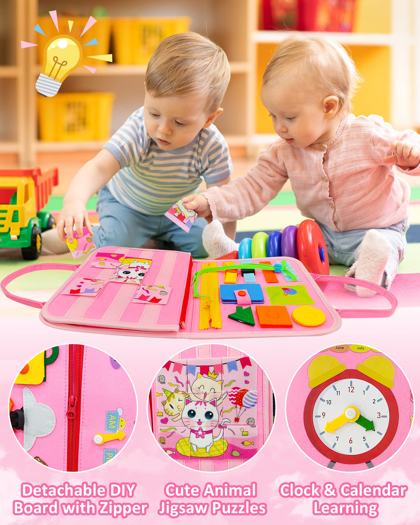 Exorany Montessori Busy Board Sensory Toy for Toddlers 1-4 Years Old - Educational Travel Activity Toy for Fine Motor Skills Development - Perfect Birthday Gift for Boys & Girls - Ideal for Airplane, Car Rides & Preschool Learning