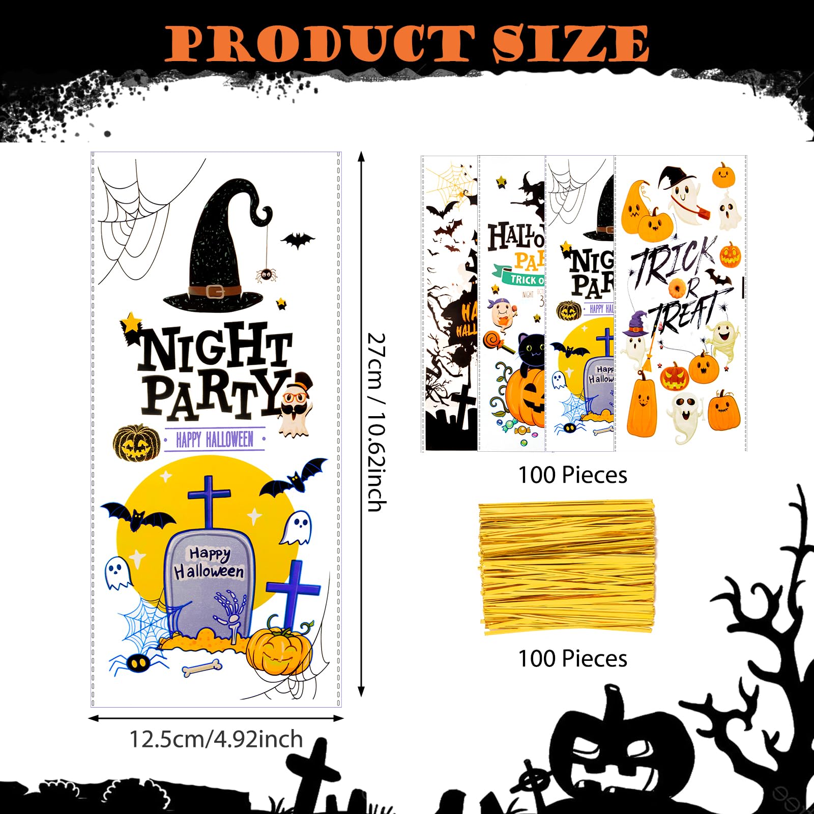 Halloween Treat Bags 100pcs - Snack & Cookie Packaging for Parties