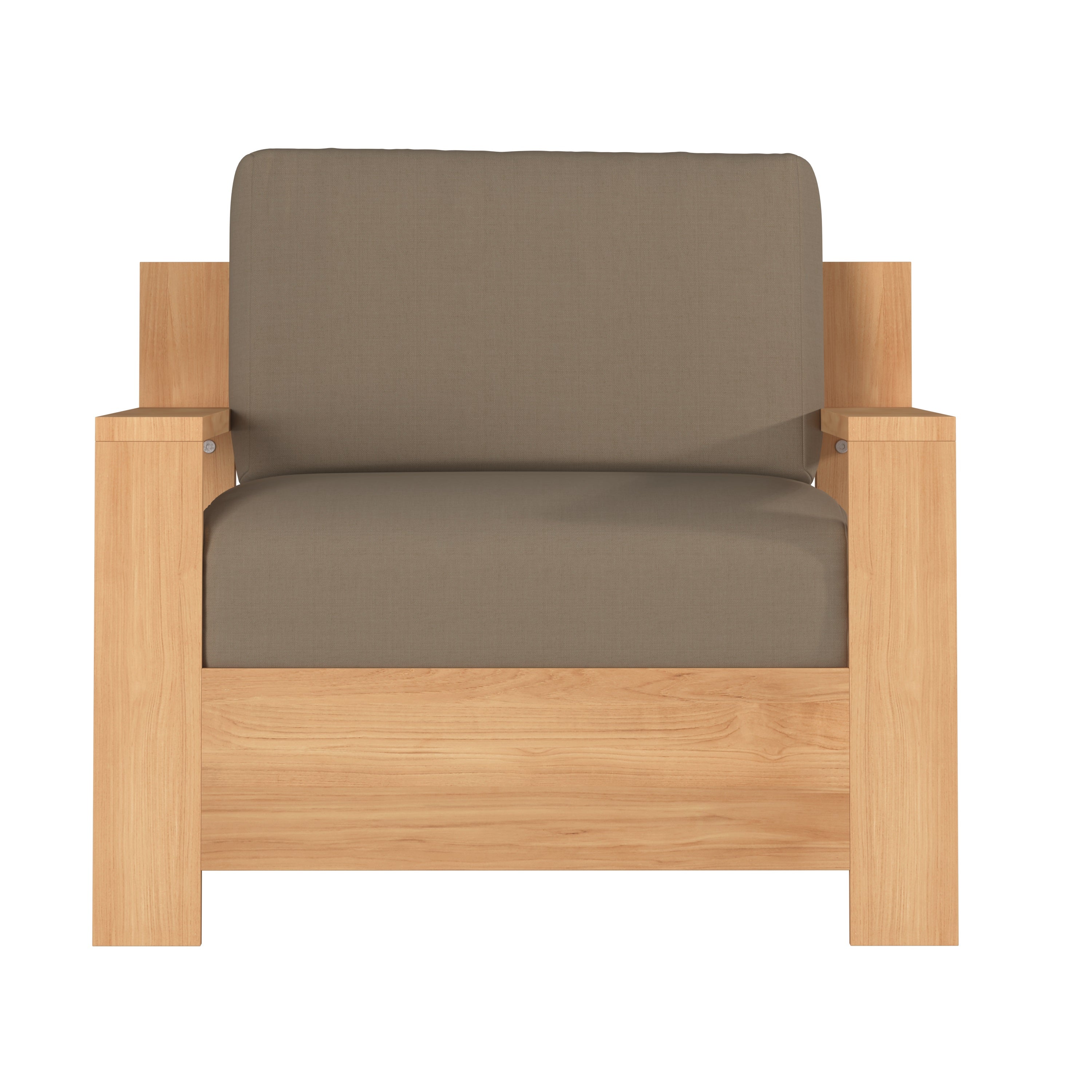 Premium Teak Outdoor Club Chair with Sunbrella Fawn Cushion - Weather-Resistant Patio Furniture for Garden, Poolside & Backyard Relaxation