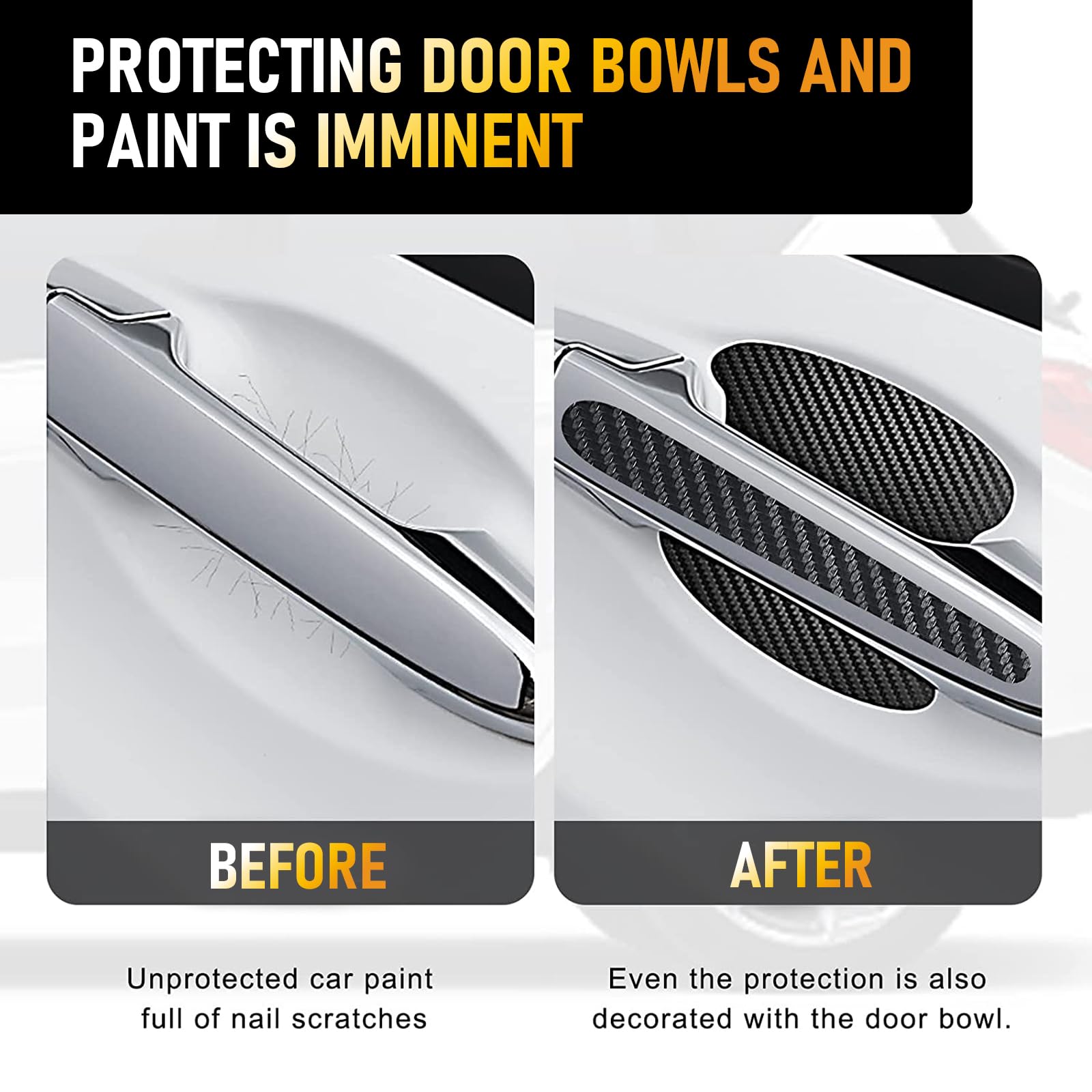 8-Piece Carbon Fiber Car Door Handle Scratch Protectors - Anti-Scratch Stickers & Protective Film for Door Handle Cups & Bowls (Black) - Perfect for SUVs, Sedans & Trucks to Prevent Scratches & Wear