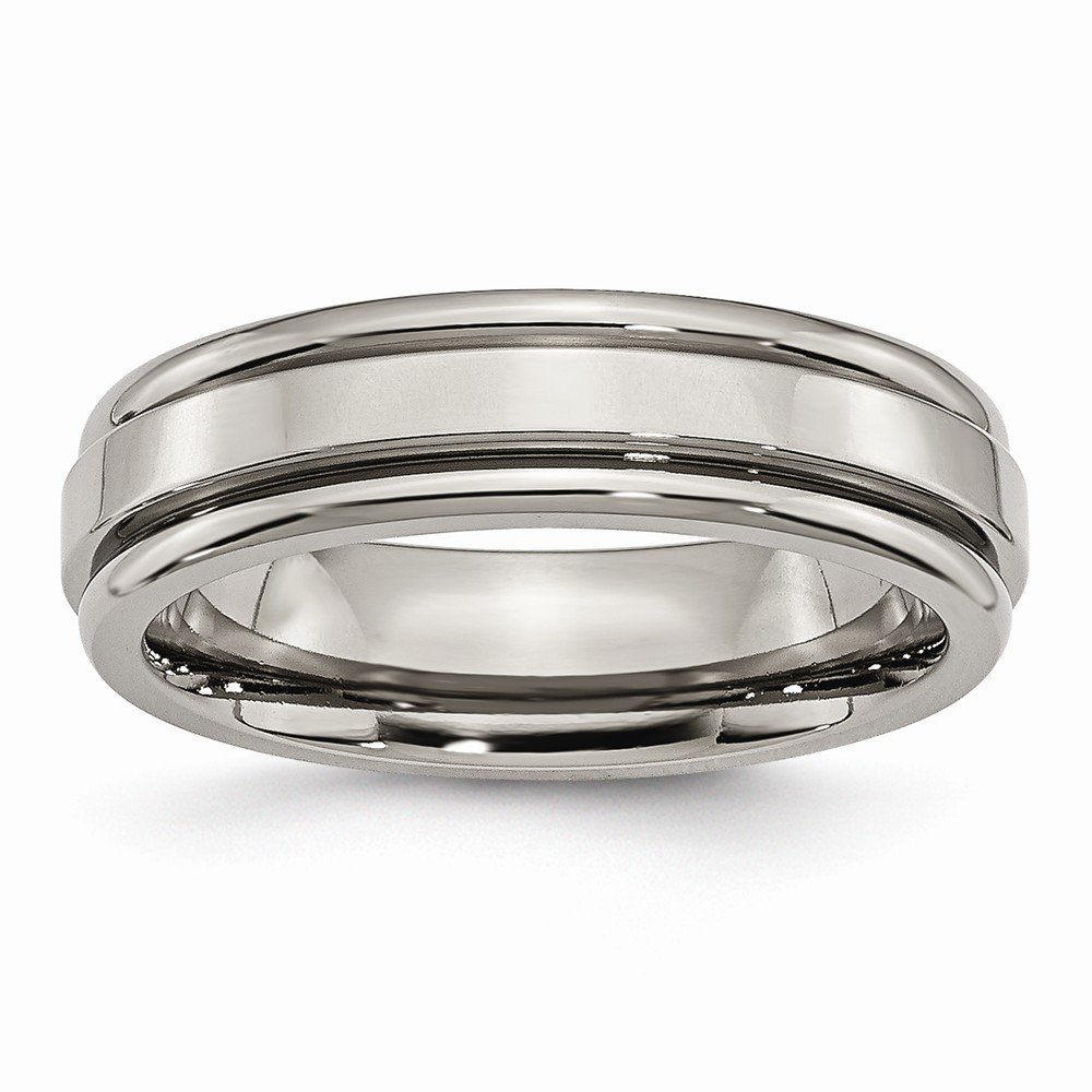 6mm Solid Titanium Wedding Band Ring with Grooved Edge - Durable & Comfortable for Men's & Women's Wedding, Engagement, or Anniversary Jewelry
