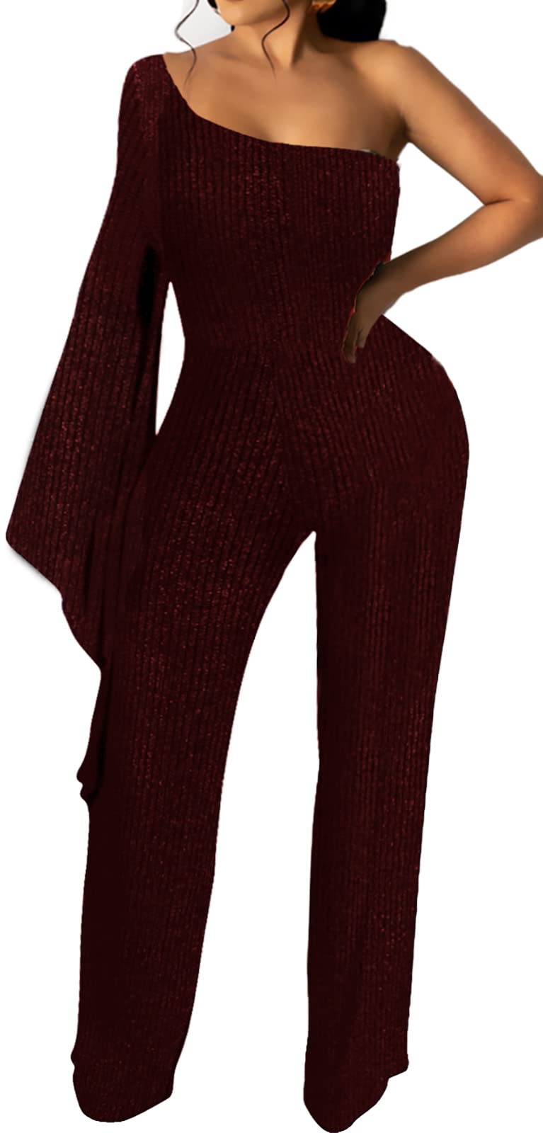 VisiChenup Women's Sexy Jumpsuit - Long Sleeve Formal Pantsuit with Belt & Pockets - Clubwear & Evening Party Outfit for Night Out, Date Night, Cocktail Events