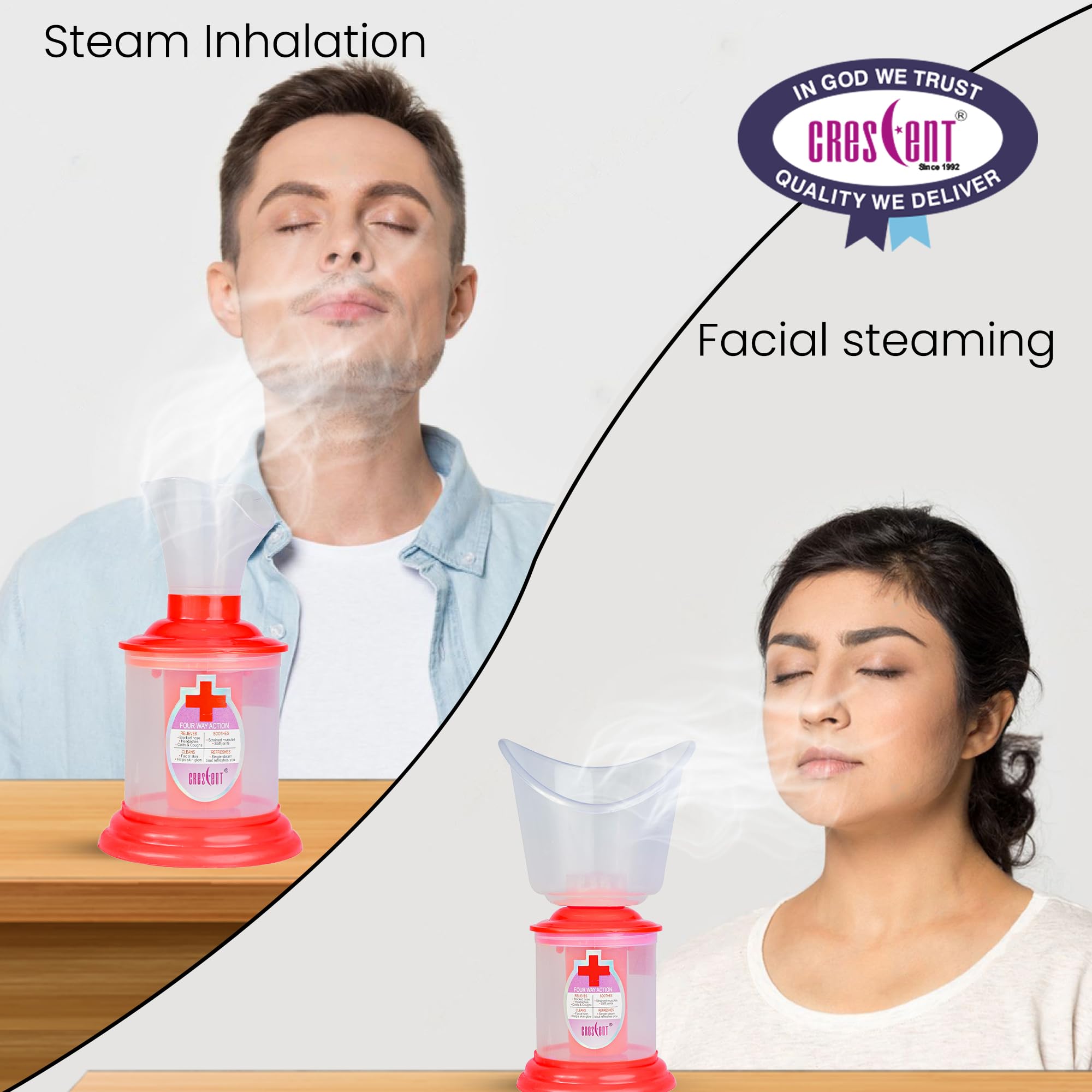 3-in-1 Crescent Facial Steamer & Sinus Relief - Portable Steam Inhaler for Cold, Cough & Nasal Congestion - Home Spa Facial Vaporizer with 3 Attachments for Face & Nose Care | Perfect for Relaxation, Skincare Routine & Respiratory Relief