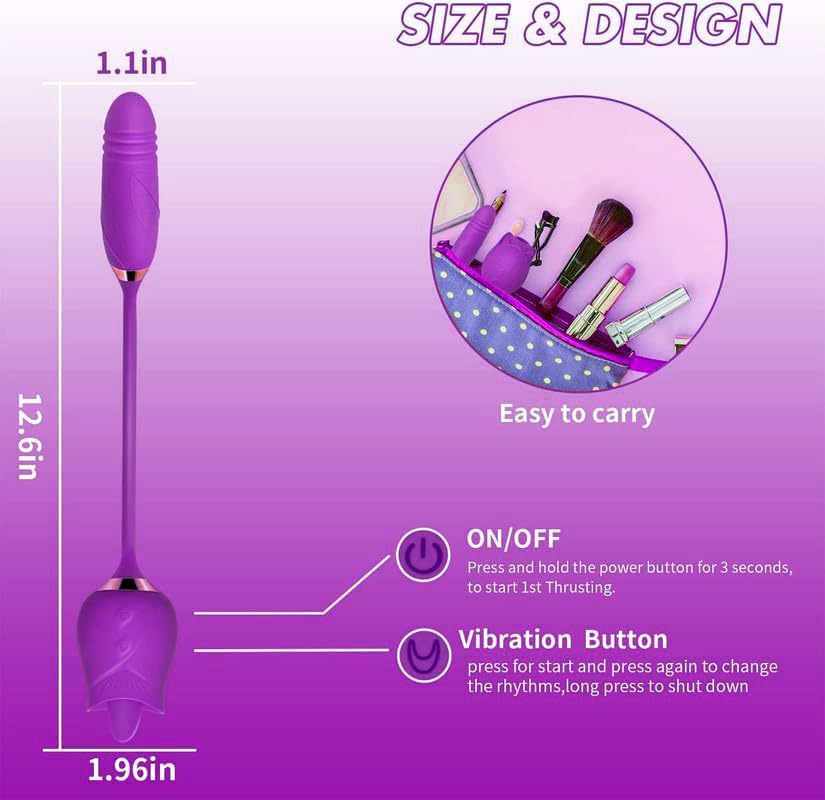 3-in-1 Rose Shape Adult Toy with Tongue Licking, Thrusting & Vibrating Functions - Easy to Use Purple Pleasure Device for Couples & Solo Play (Model BZ890) | Perfect for Romantic Nights, Self-Care & Spicing Up Your Intimate Life