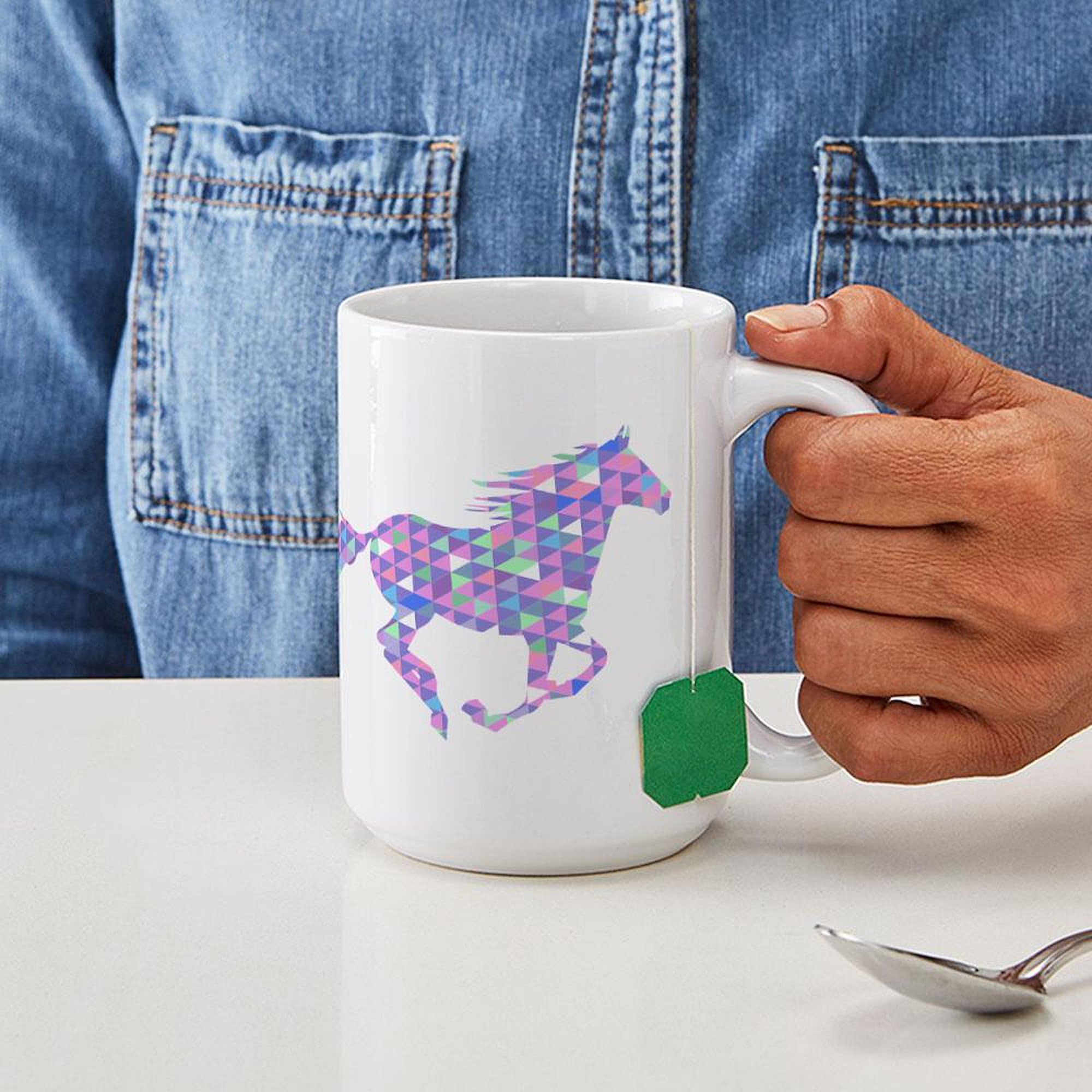 Premium 15 oz (444 ml) Ceramic Coffee Mug with Running Horse Design - Perfect for Home, Office & Gifts