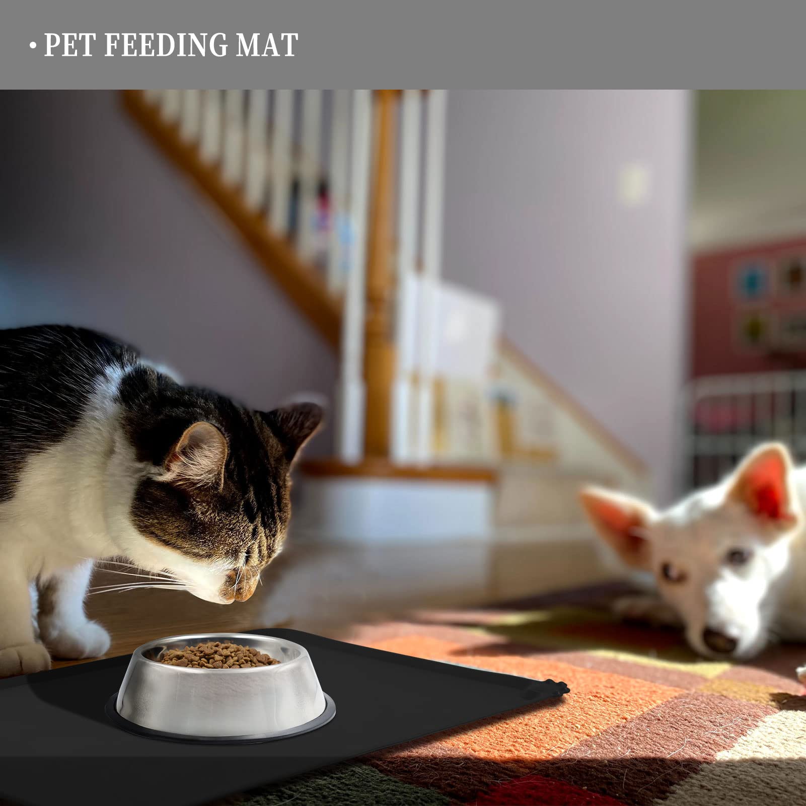 BPA-Free Waterproof Pet Feeding Mat with High Raised Edges - Heavy Duty Non-Slip Placemat for Cat & Dog Bowls - Spill Proof Food Mat for Messy Drinkers to Protect Floors - Perfect for Kitchen, Crate Training and Travel Use