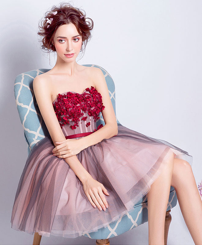 Elegant A-Line Sweetheart Neck Tulle Mini Prom Dress - Burgundy Homecoming Gown for Women | Perfect for Prom, Homecoming, Cocktail Parties & Special Occasions