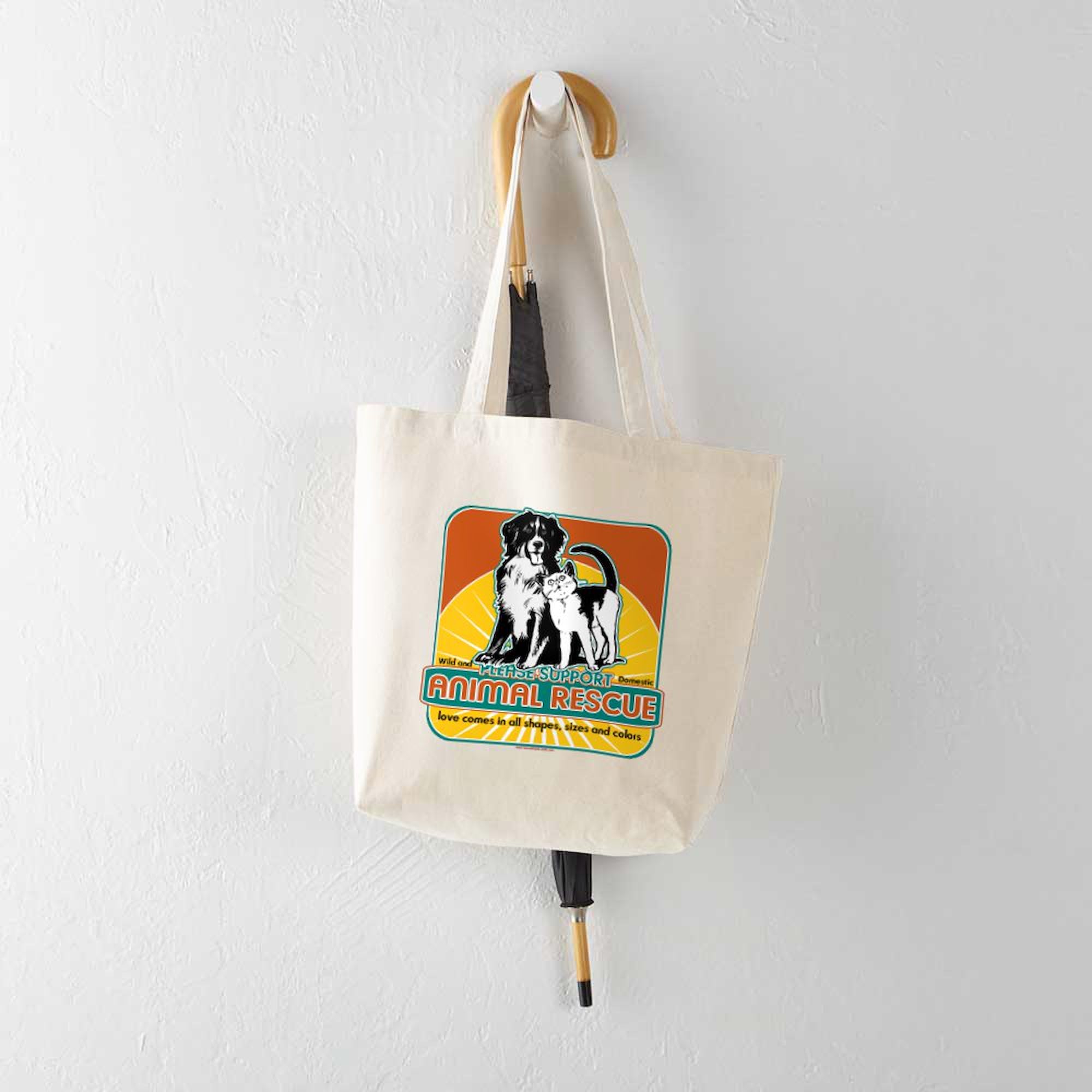 Animal Rescue Dog & Cat Tote Bag - Eco-Friendly Natural Canvas Reusable Shopping Bag for Groceries, Beach & Daily Use