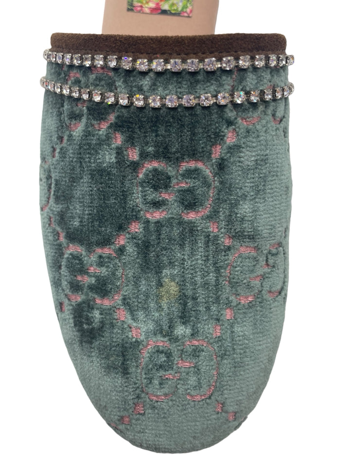 Gucci Velvet GG Monogram Crystal Mules for Women - Size 37 (US 7) - Luxury House Slippers for Home, Parties & Special Occasions