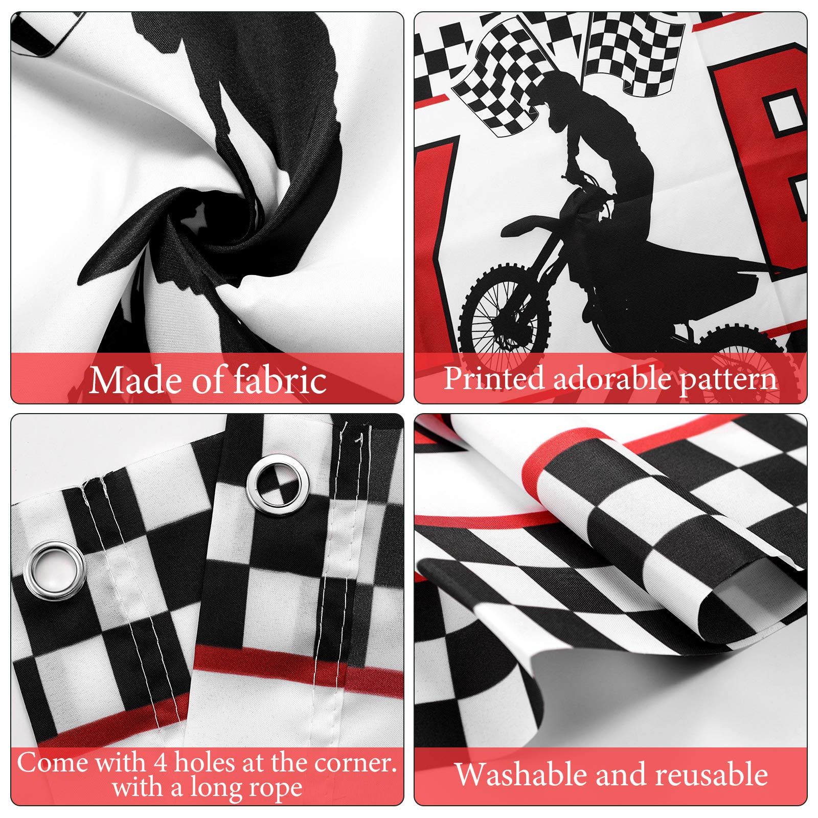 Boao Large Motocross Birthday Banner - 250x45cm (98.4x17.7 Inch) Dirt Bike Party Decorations for Boys & Girls - Indoor/Outdoor Racing Theme Party Supplies - Perfect for Birthday Celebrations, Baby Showers & Motorcycle Themed Events