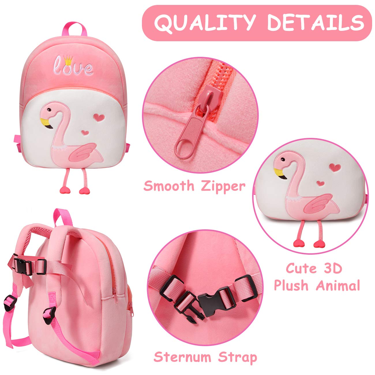 VASCHY Cute Flamingo Toddler Backpack for Girls - Daycare & Travel