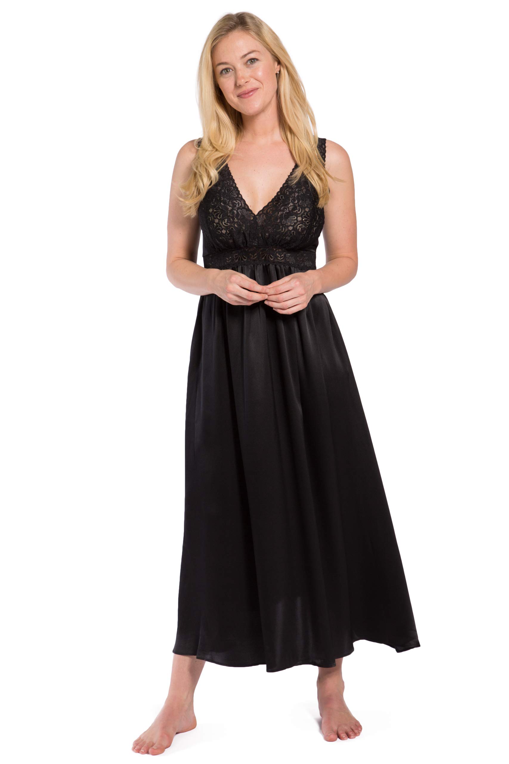 Fishers Finery 100% Mulberry Silk Long Vintage Lace Nightgown for Women - Elegant Sleepwear & Bridal Loungewear for Special Occasions