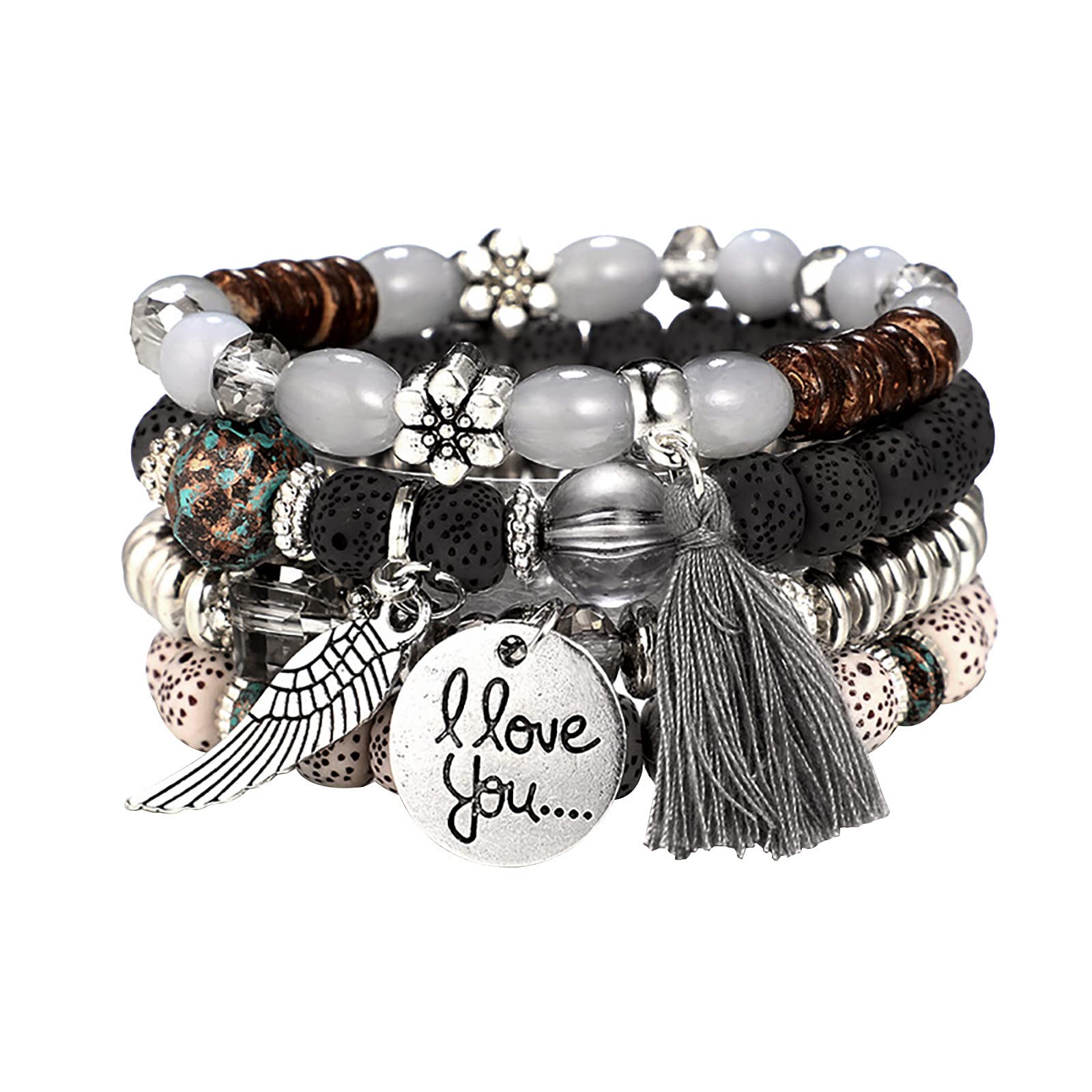 Bohemian Beaded Stretch Bangles - Stackable Multilayer Bracelet Set for Women (4-Pack) | Trendy Couples Watches & Matching Jewelry for Date Night & Special Occasions