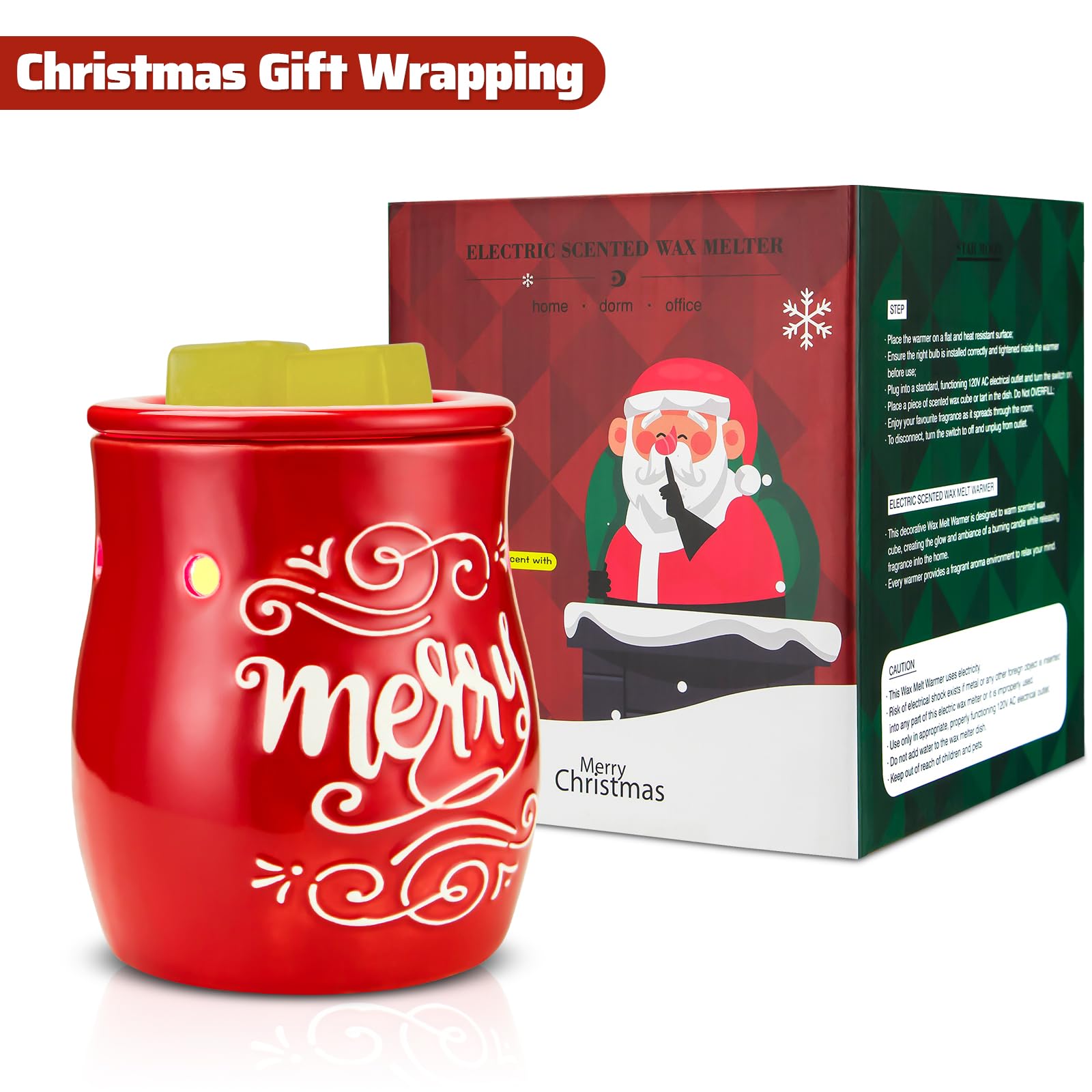 STAR MOON Christmas Wax Melt Warmer - Ceramic Candle Melter Burner for Scented Wax Cubes, Flameless & Smokeless Home Fragrance Diffuser - Perfect for Holiday Decor, Gifts & Aromatherapy Relaxation