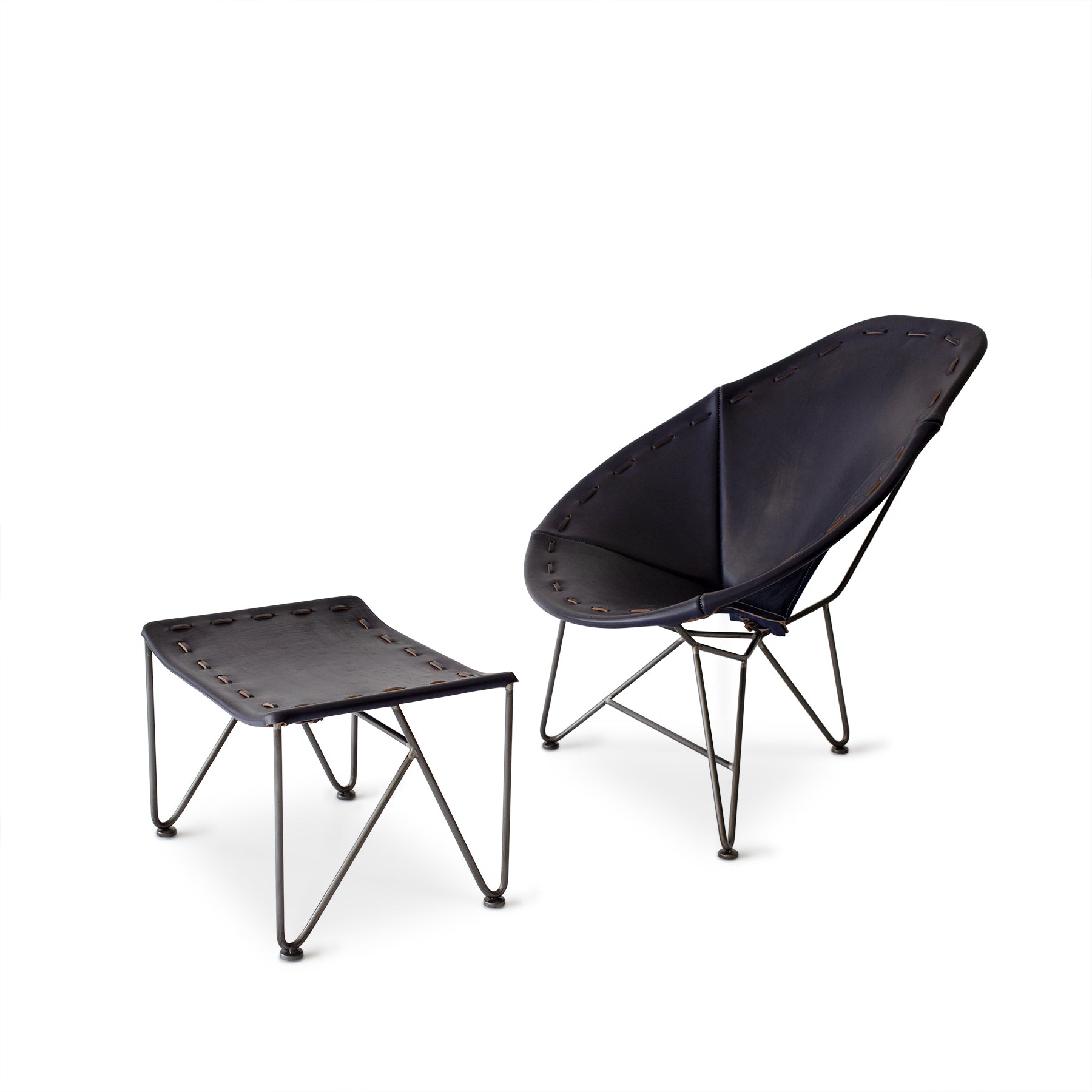 Blue Saddle Leather Oval Chair with Natural Steel Base - Stylish and Durable Seating for Living Room, Office, or Lounge