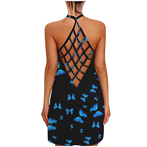 **Women's Sleeveless Halter Summer Dress - Floral Sunflower Print Tank Blouse, O-Neck Sexy Fashion Dress (Black, Size S) - Perfect for Beach, Vacation, and Casual Outings**