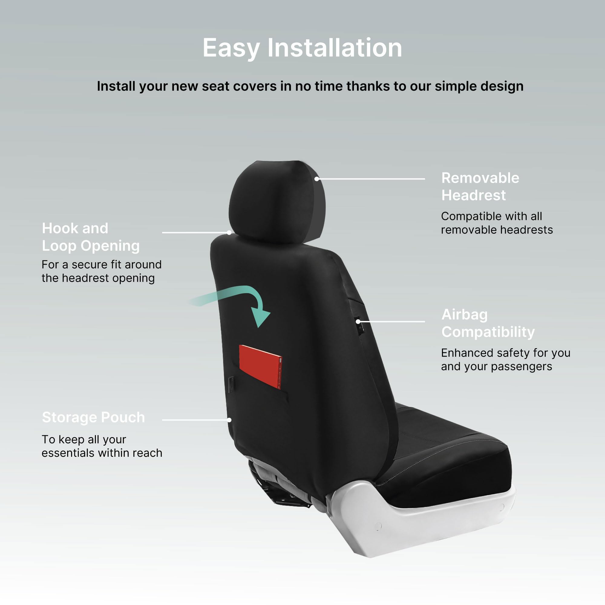Premium PU Leather Car Seat Covers Full Set - Solid Gray Universal Fit for Small Cars, Trucks & SUVs | Airbag Compatible Split Bench Design | Tan Interior Accessories for Comfort & Style | Perfect for Daily Commute, Road Trips & Vehicle Protection