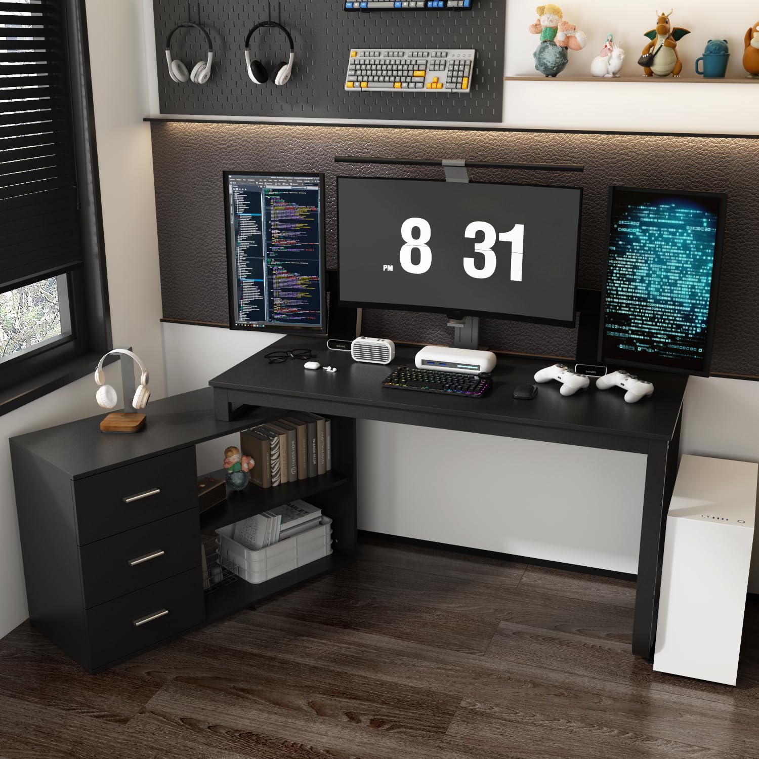 AIEGLE L-Shaped Office Desk with Rotating Storage Cabinet - 55.1