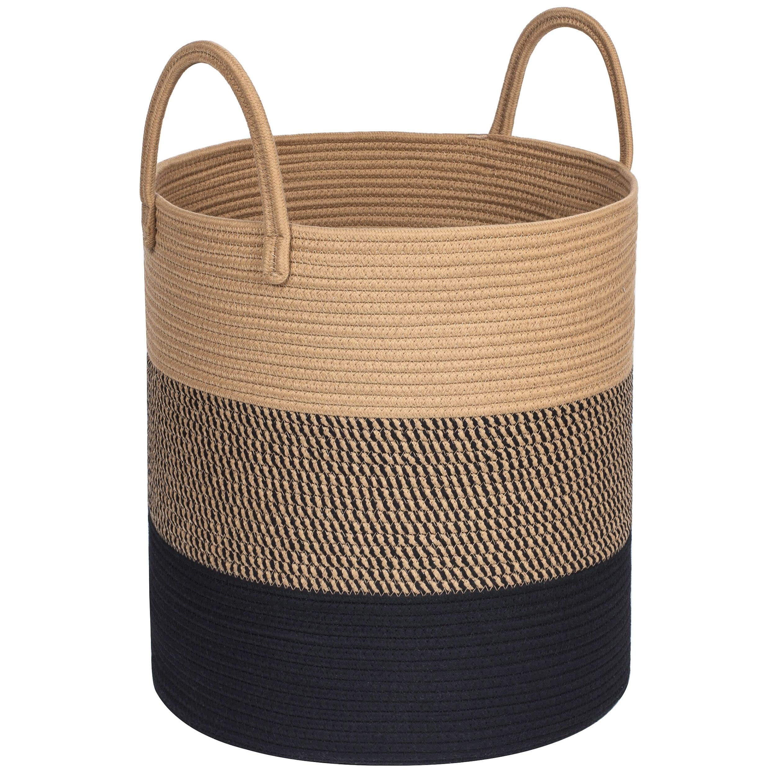 MINTWOOD Large Woven Cotton Rope Storage Basket - 18x16 Inch Decorative Hamper for Laundry, Blankets, Toys & Pillows | Tall Jute Basket for Living Room, Bedroom & Nursery Organization | Eco-Friendly Home Decor Storage Solution
