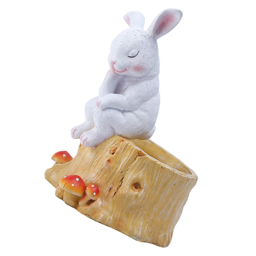 Yardwe Ceramic Succulent Planter Pot - Cute Sleeping Rabbit Figurine Flower Pot for Succulents, Small Plants | Perfect for Home, Office & Garden Decor | Ideal Gift for Plant Lovers