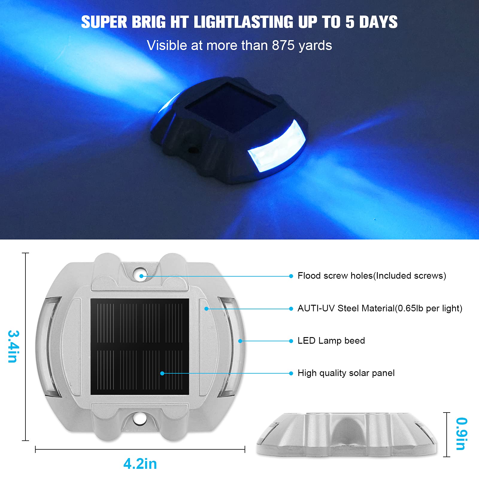 VOLISUN 12-Pack Solar Powered LED Deck Lights - IP67 Waterproof Outdoor Pathway Lighting for Driveway, Sidewalk, Garden, Yard & Dock - Blue Solar Step Lights for Night Safety & Landscape Decoration