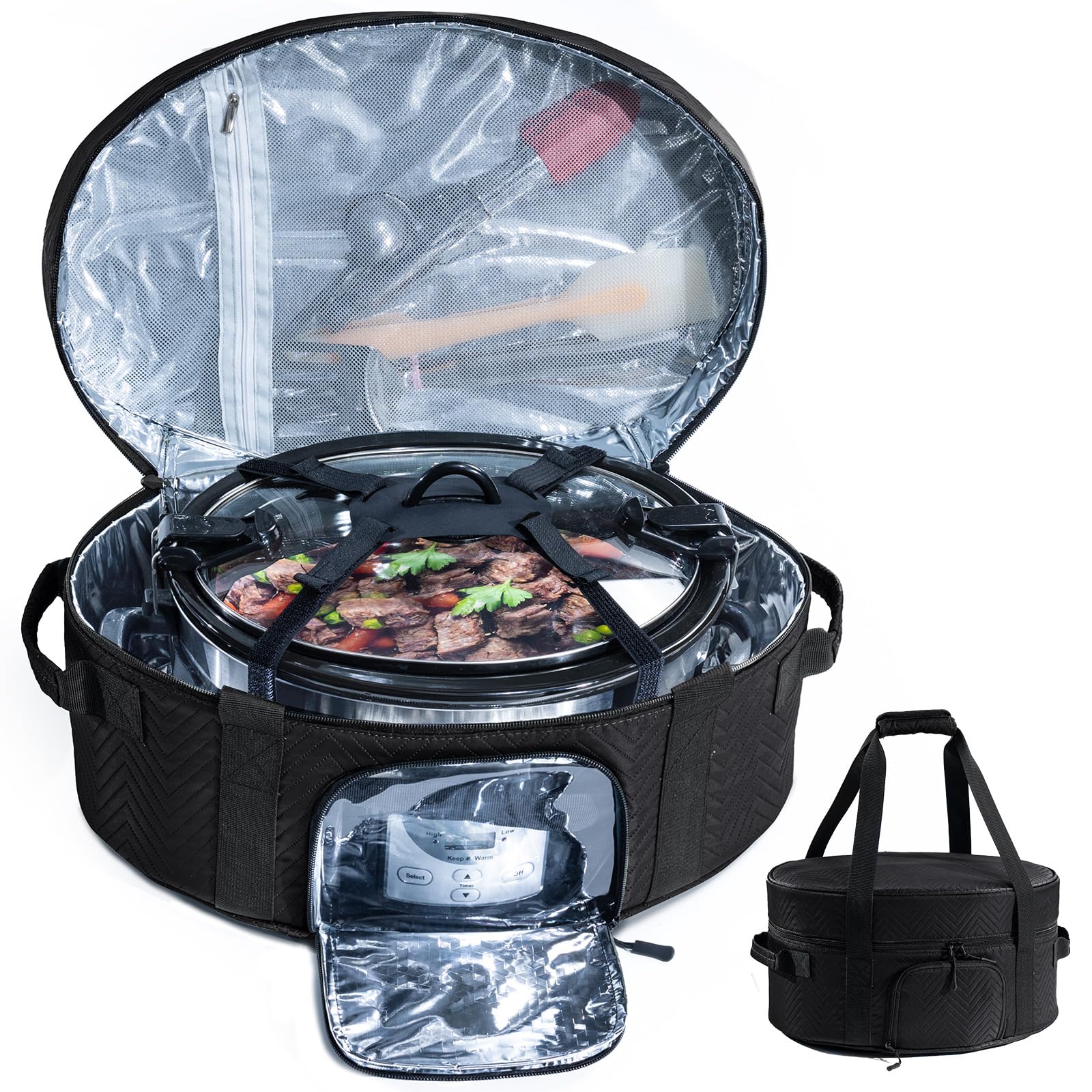 Insulated Slow Cooker Carrying Bag for 6-8 Quart CrockPot & Hamilton Beach - Portable Thermal Cooker Case with Adjustable Strap, See-Through Window & Accessory Pocket - Perfect for Picnics, Potlucks & Travel