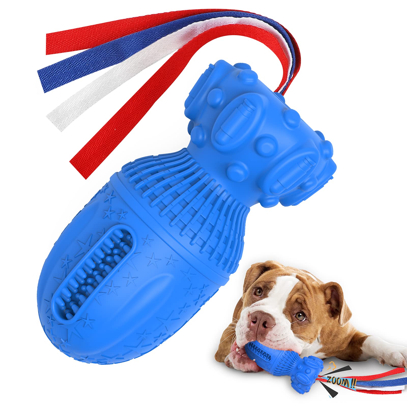 Indestructible Dog Chew Toy for Aggressive Chewers - Tough Natural Rubber Chewing Toy for Medium & Large Dogs - Non-Toxic, Interactive Pet Toy (Blue) - Perfect for Playtime, Training & Anxiety Relief