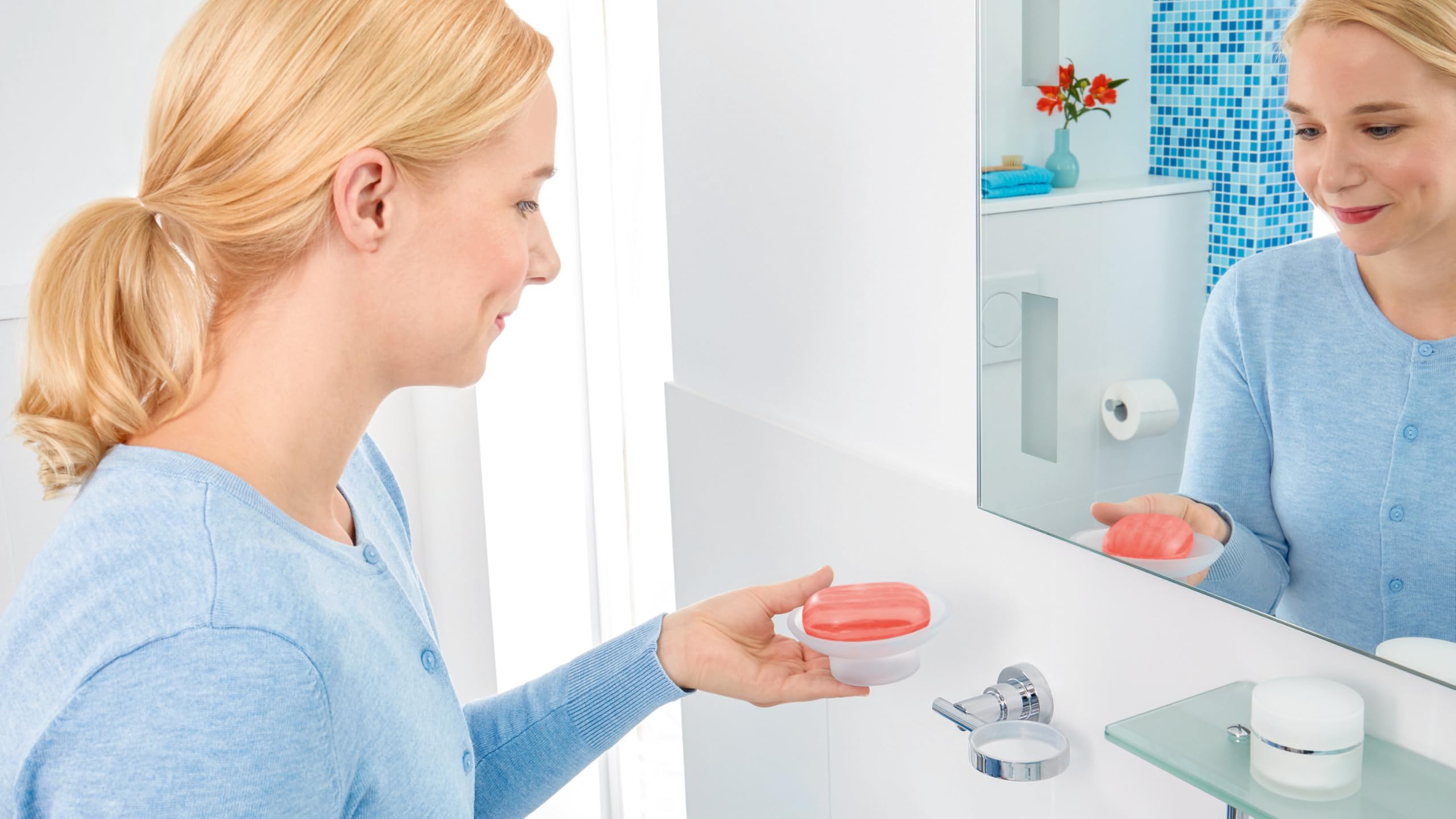 Tesa 40297-00000-00 Silver Soap Dish - Durable Stainless Steel Bathroom Organizer for Showers, Sinks & Countertops