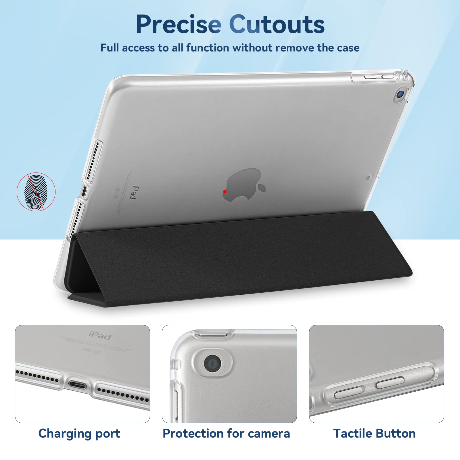 4UBonLife iPad 6th/5th Gen 9.7 Inch 2018/2017 Case, iPad Air 1 2013/Air 2 2014 Protective Cover - Slim Lightweight Hard Shell with Frosted Back & Translucent Design (Black) - Perfect for Work, School & Travel Protection