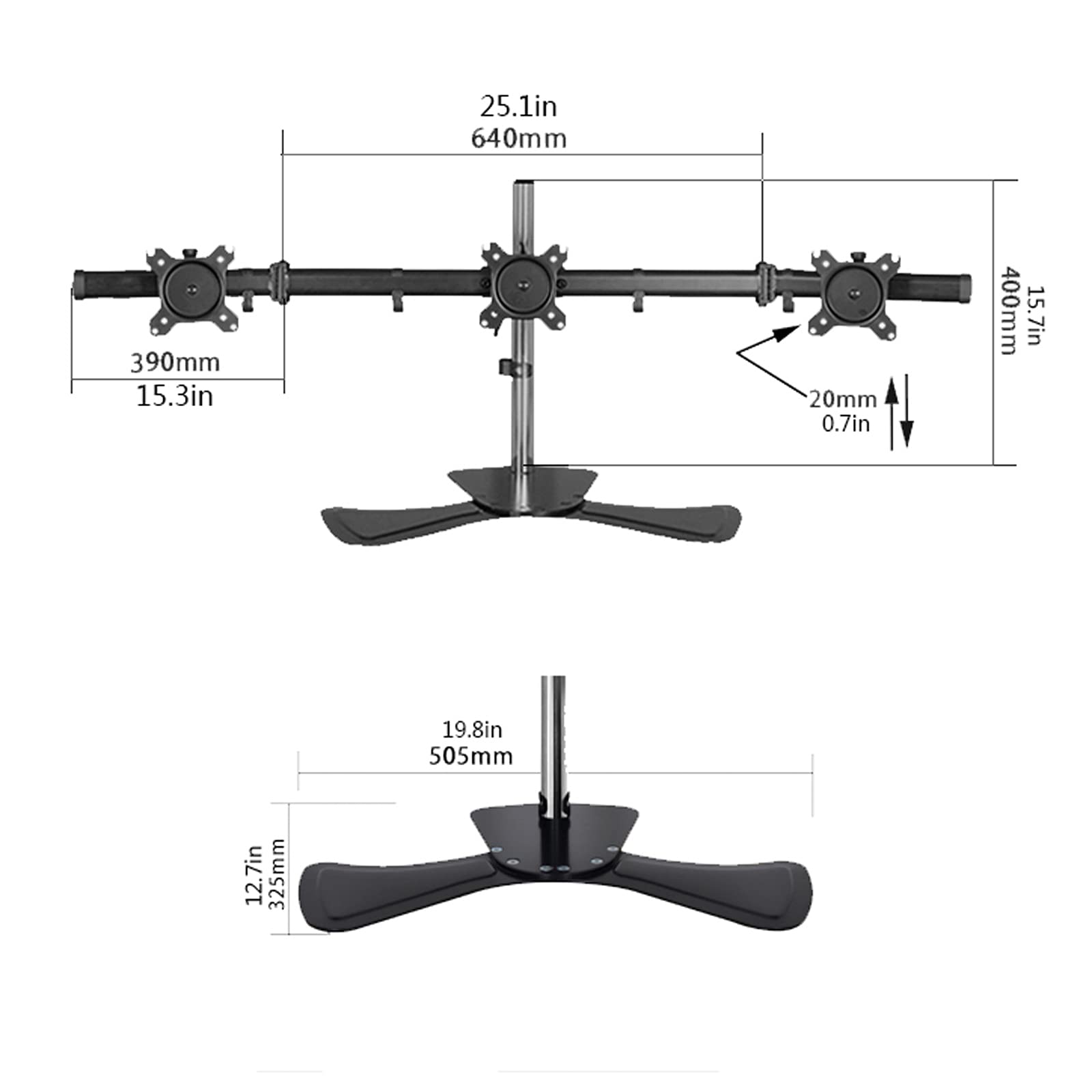 Triple Monitor Stand for 17-27 Inch Screens - Adjustable Height, Tilt & Rotation - Heavy Duty Desk Mount Holds 17.6 lbs per Arm - Perfect for Home Office, Gaming & Workstation Setup (Size A)