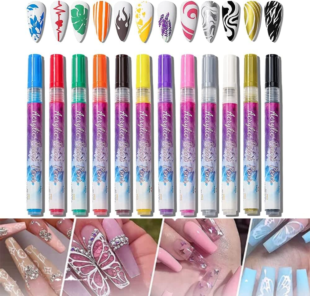 12-Color Ultra Thin Nail Art Pens - Waterproof Quick Dry for DIY Manicure & Nail Painting