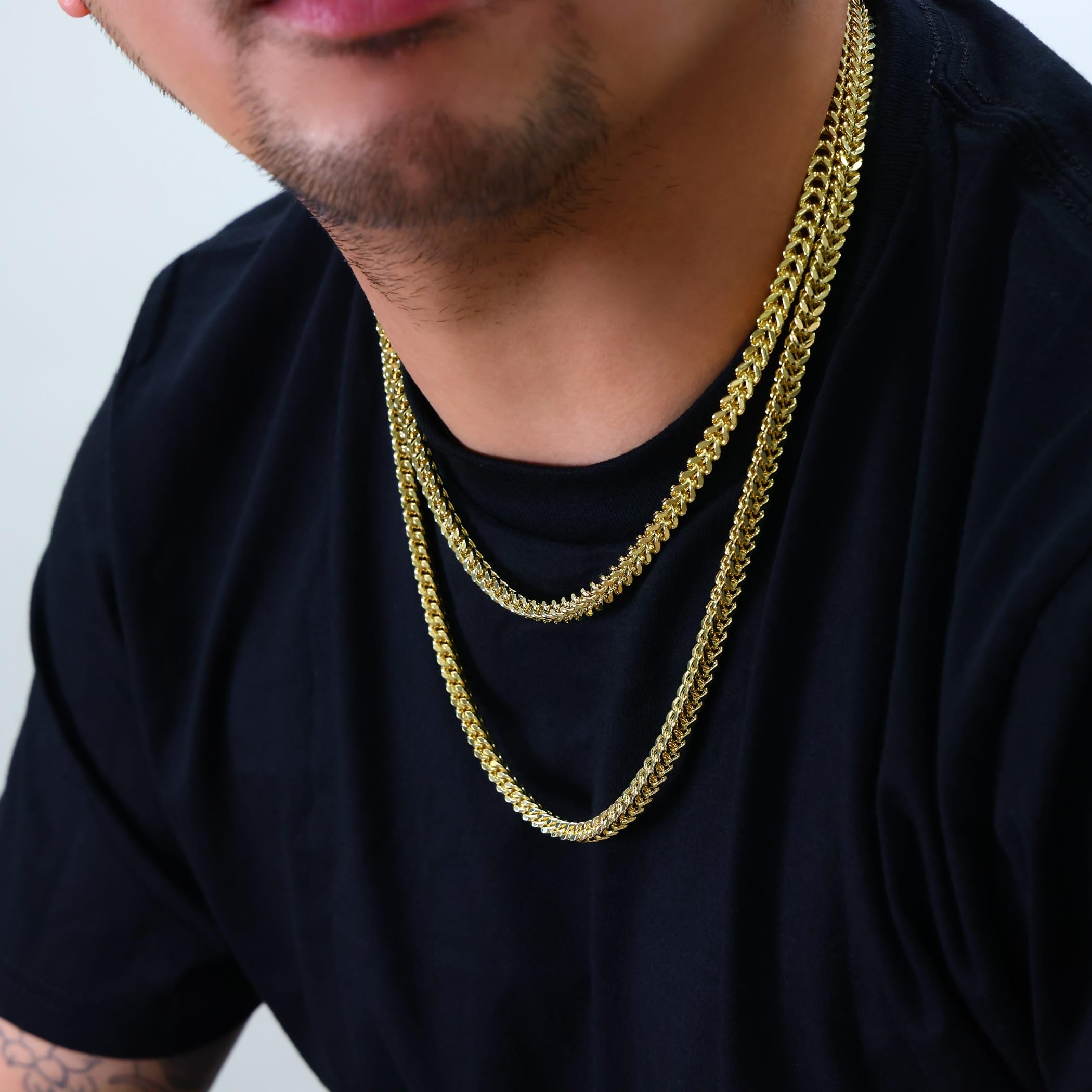 10K Real Yellow Gold Franco Square Box Chain Necklace for Men - 6mm Wheat Link Italian Jewelry (18