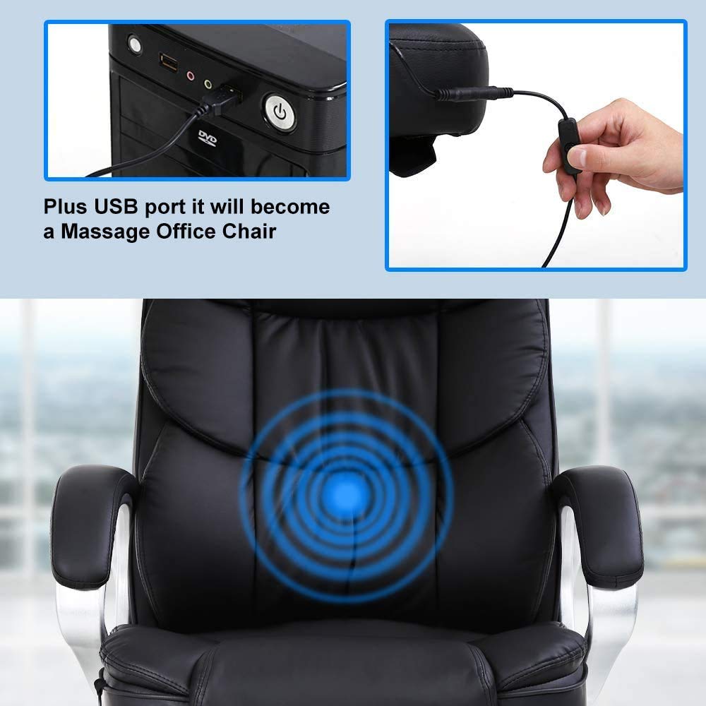 Ergonomic Office Chair with Lumbar Support & Massage Function - Adjustable High Back PU Leather Desk Chair, Rolling Swivel & Armrests for Home Office, Gaming, Study & Workspace Comfort