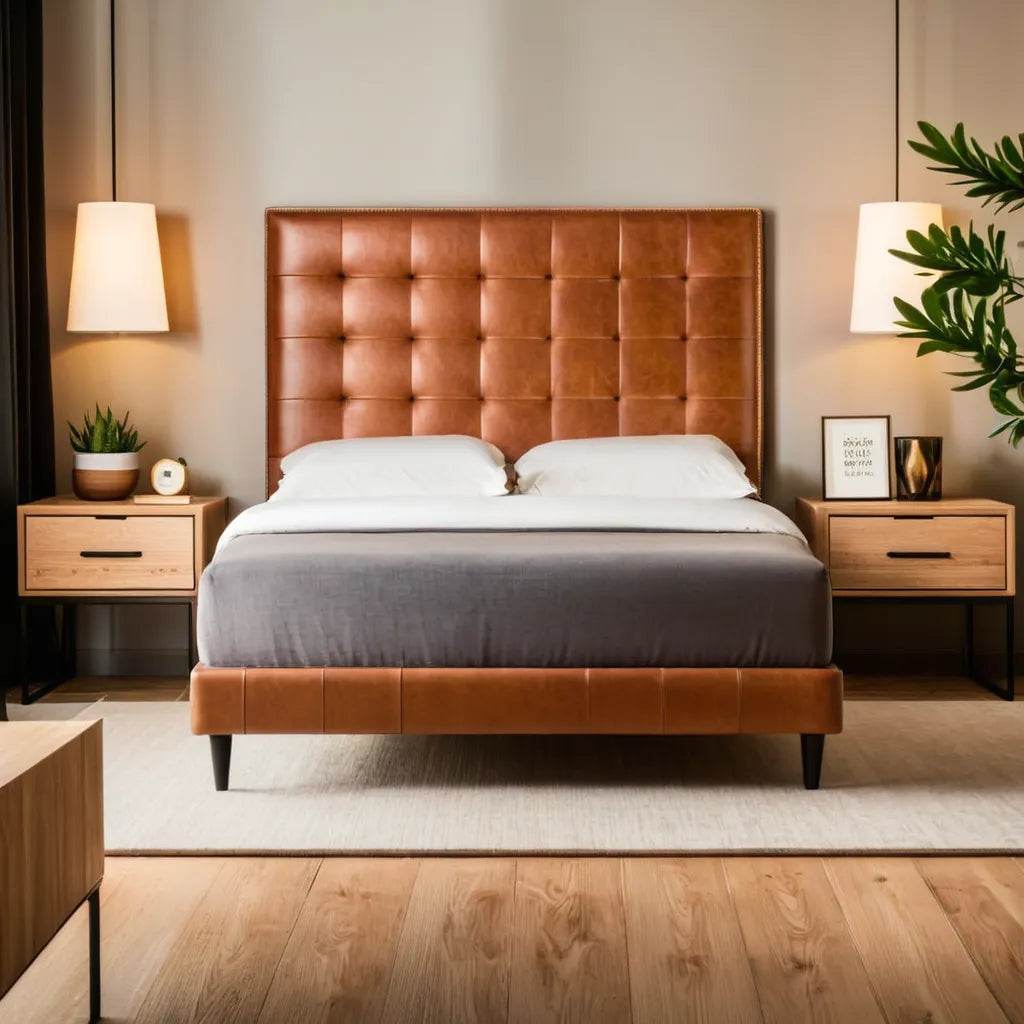 Stylish Mancini Faux Leather Bed Frame - Queen Size Upholstered Platform Bed with Wooden Slats | Perfect for Modern Bedrooms, Guest Rooms & Master Suites