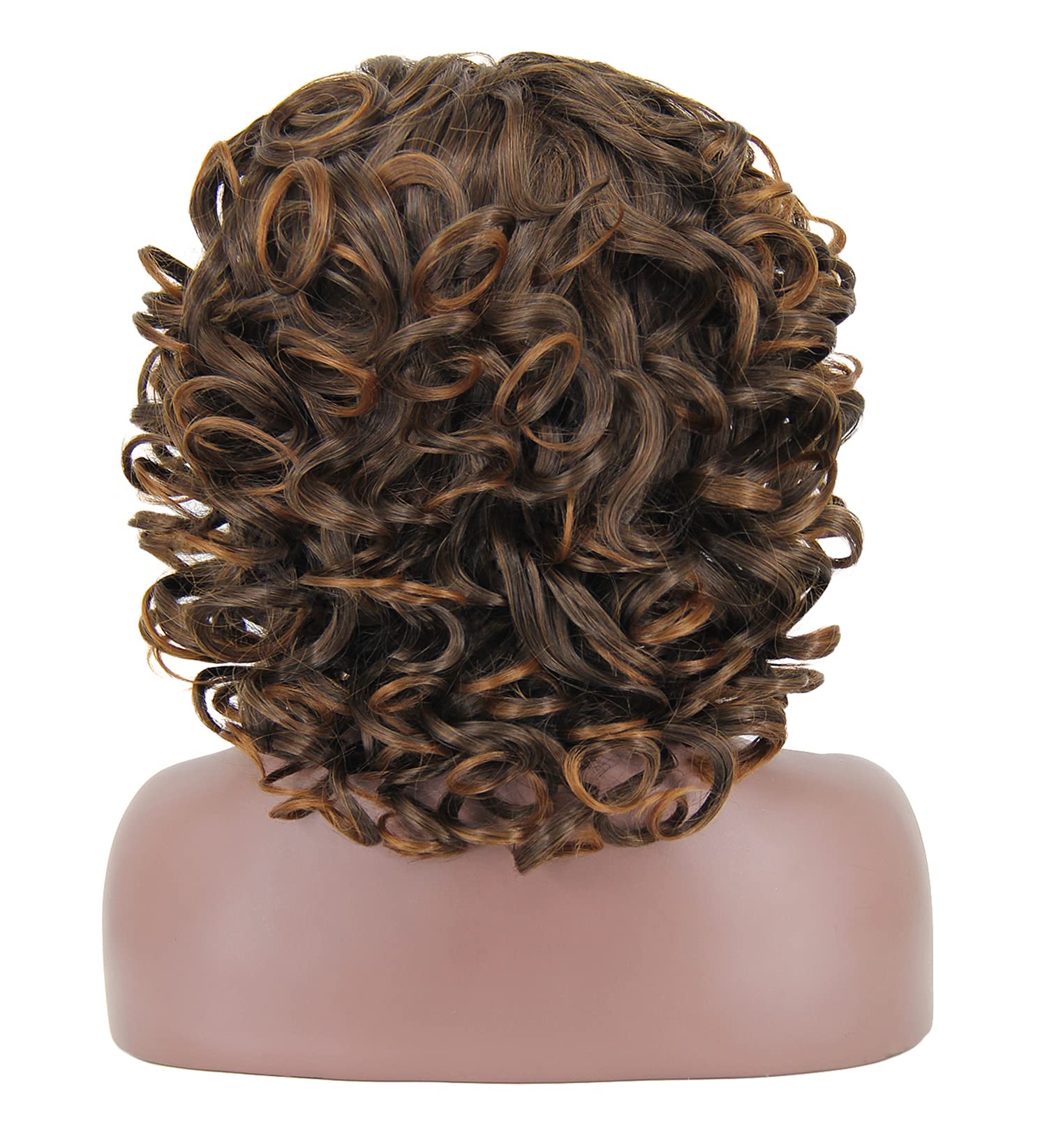 KEAT Short Big Curly Kinky Wigs for Black Women - Afro Wavy Mixed Brown Synthetic Wig with Bangs | Natural-Looking Synthetic Hair for African American Women | Perfect for Daily Wear, Cosplay & Special Occasions