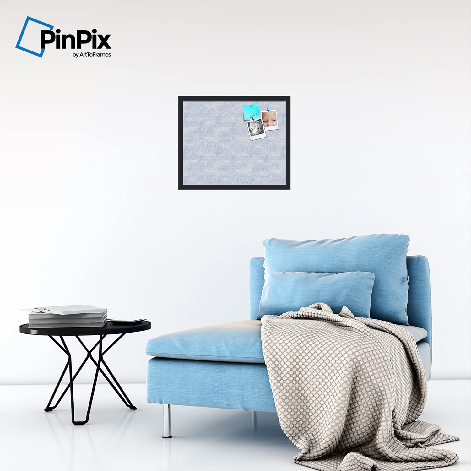PinPix ArtToFrames 20x16 Inch Custom Cork Bulletin Board with Fabric-Style Canvas Finish - Satin Black Frame (PinPix-1927) | Perfect for Office, Classroom & Home Decor | Memo Board for Notes, Photos & Artwork