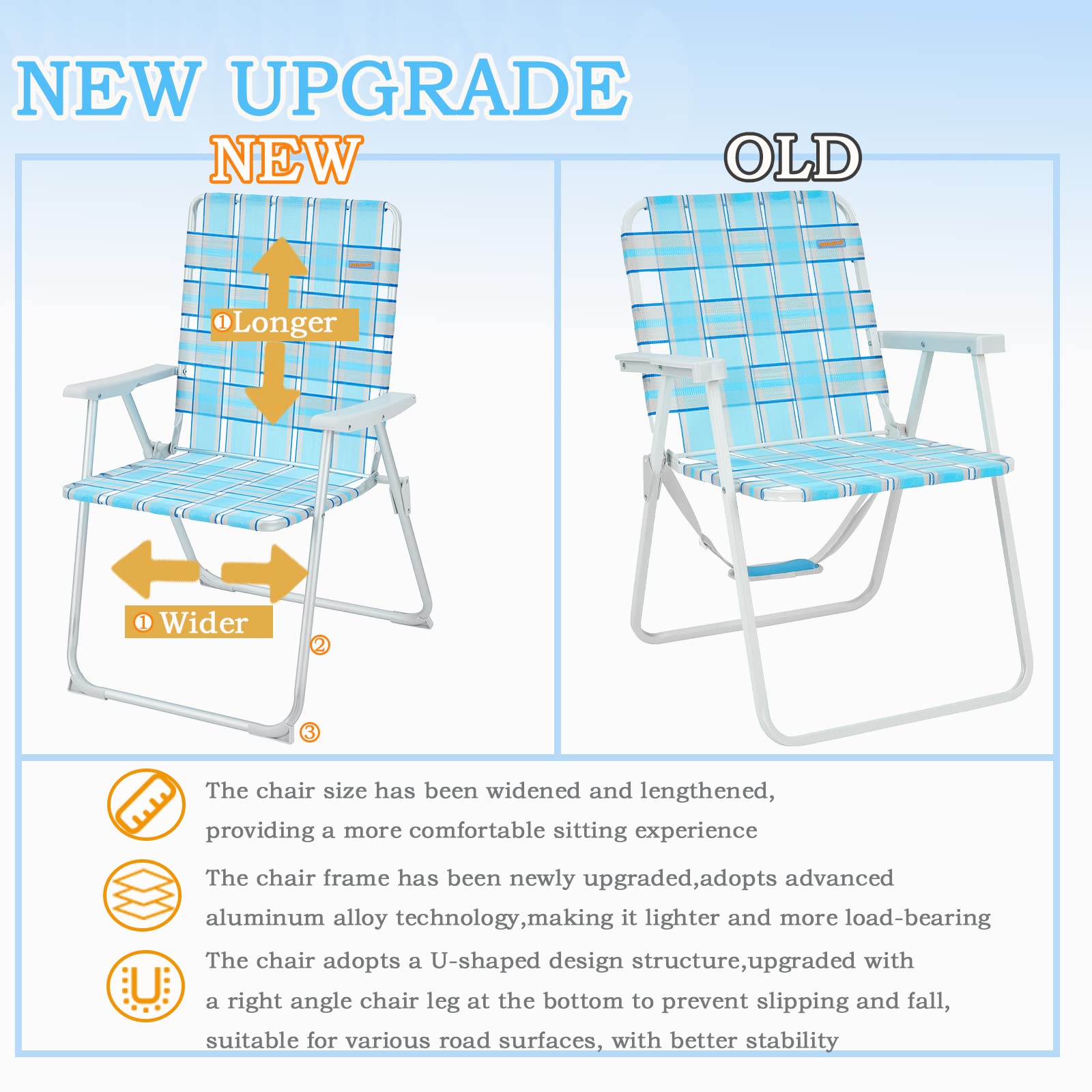 WEJOY Extra Wide Oversized Folding Beach Chair - Lightweight Aluminum Frame & Webbed Design for Adults - Portable Camping, Lawn, and Outdoor Chairs - Perfect for Beach, Backyard, Picnics, and Indoor Use