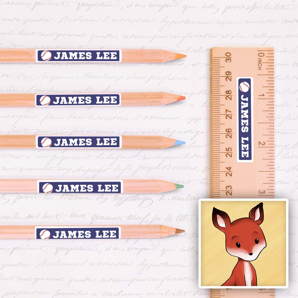 Peel & Stick Waterproof Name Labels - 80 Customizable Skinny Labels with Fox Design | Durable for Kids School Supplies, Lunch Boxes & Water Bottles