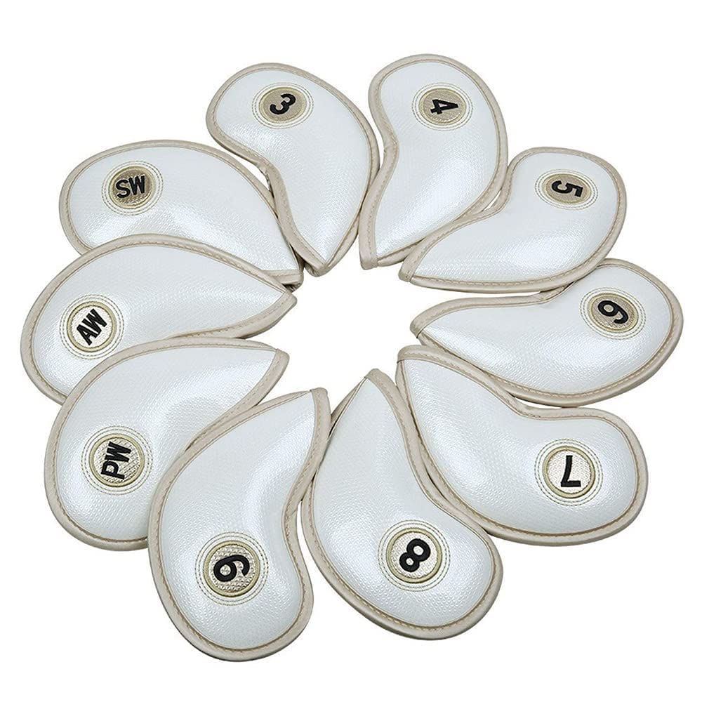 SEACLOUD 10pcs Crystal PU Leather Golf Iron Headcovers with V-Closure - Protects Golf Club Heads for Most Brands - Perfect for Golf Course, Driving Range & Travel